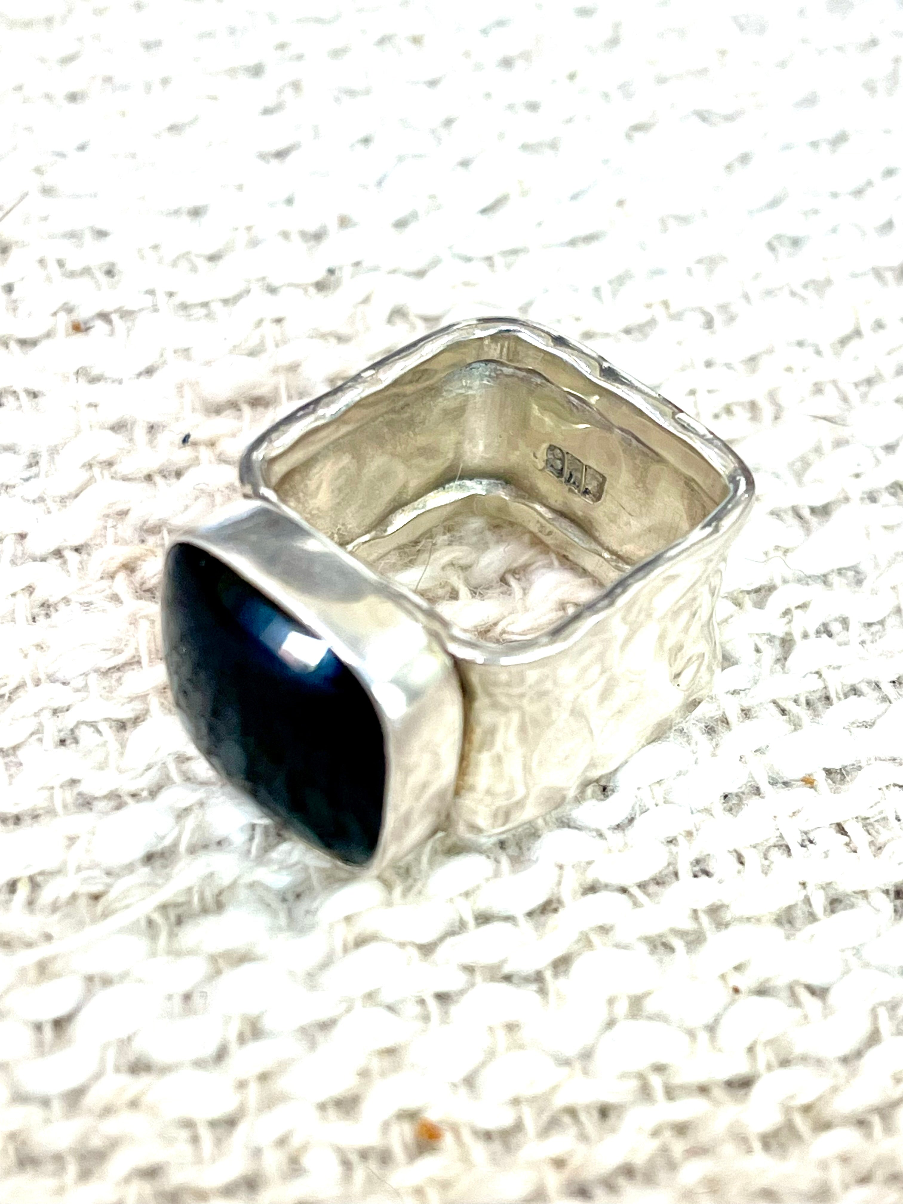 Handcrafted Sterling Silver & Onyx Size 7 Square Ring