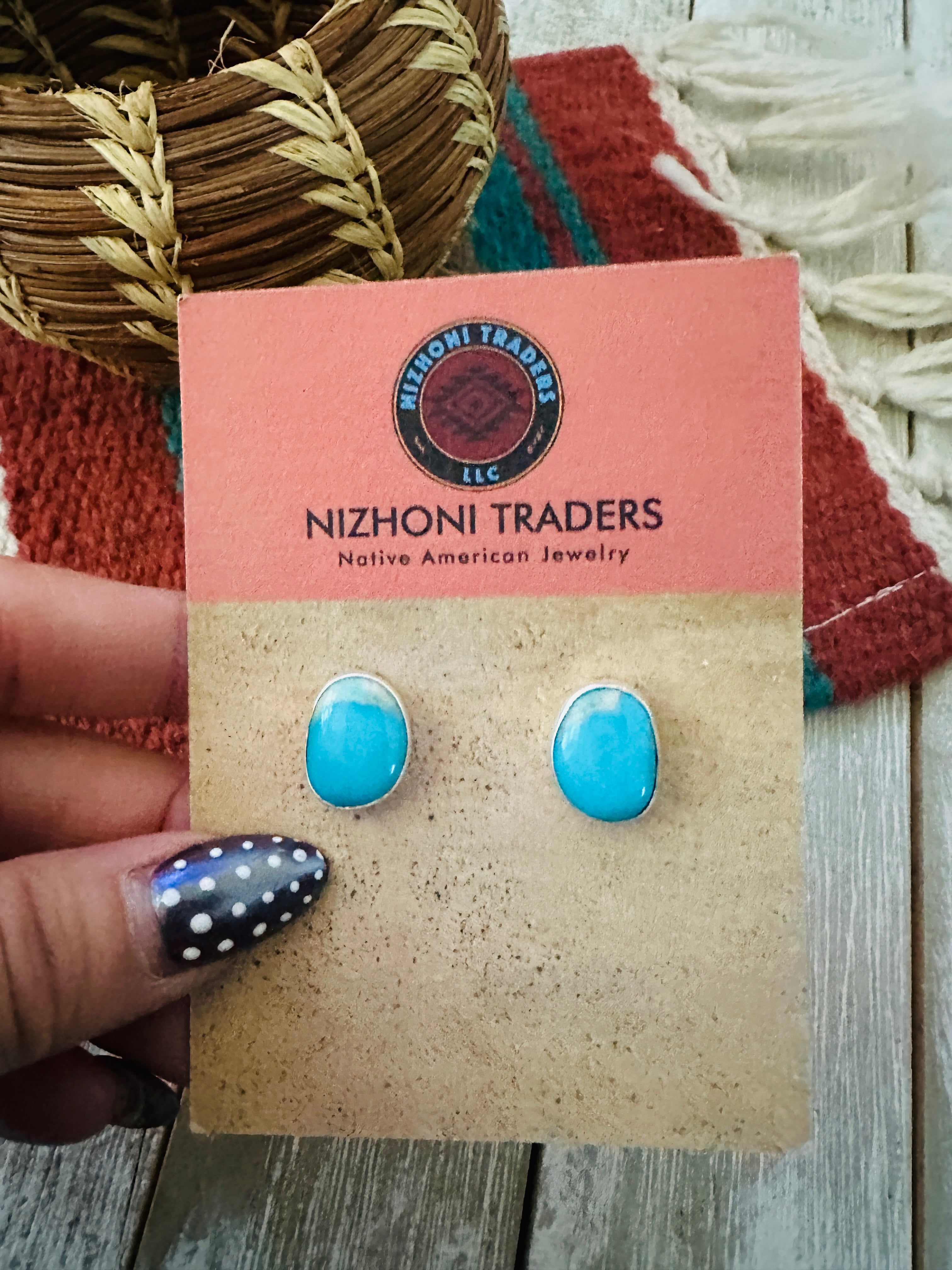 Handcrafted Sterling Silver & Turquoise Stud Earrings 14R