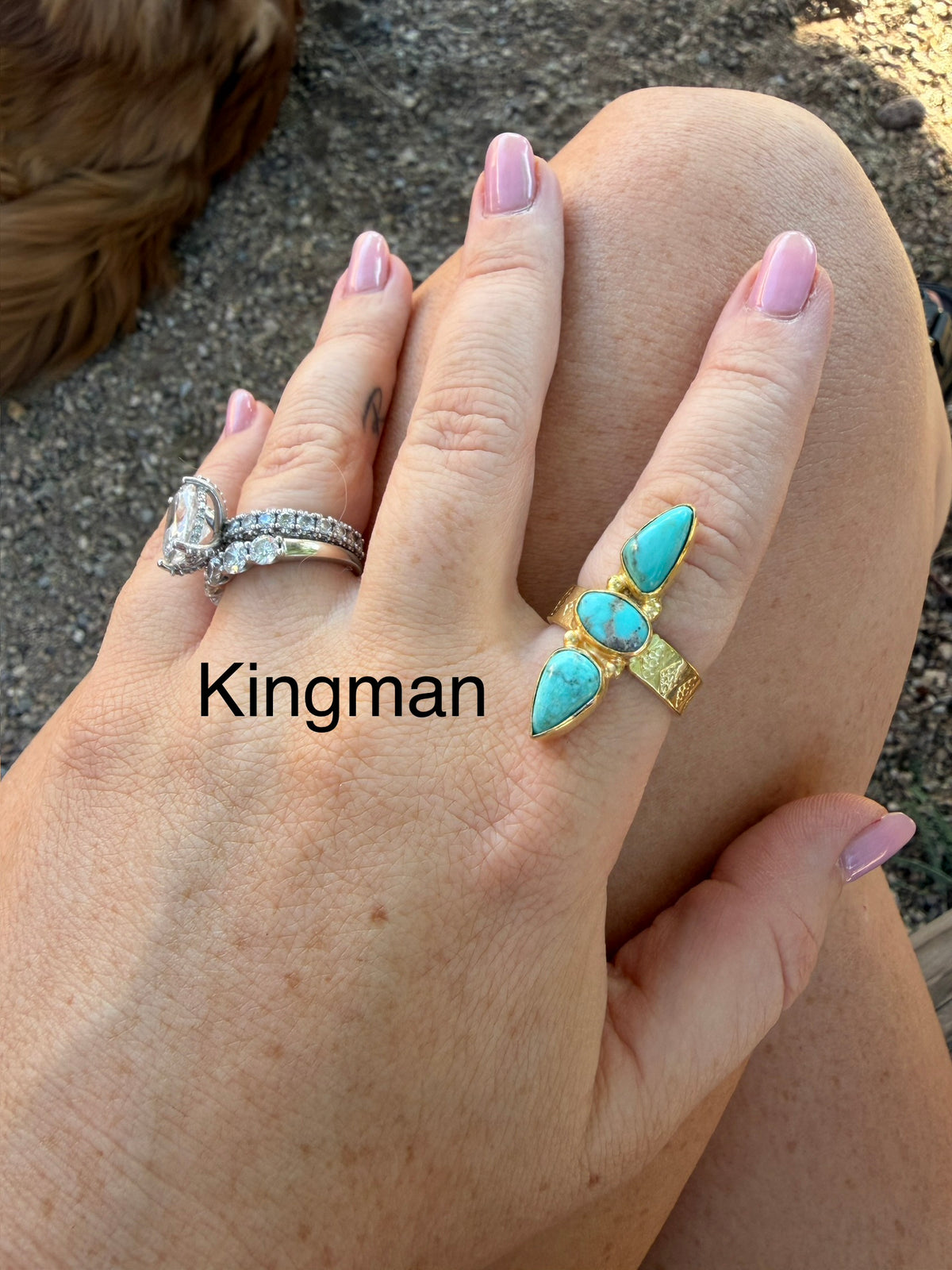 “The Golden Collection” Genuine Multi Stone Adjustable 3 Stone Ring