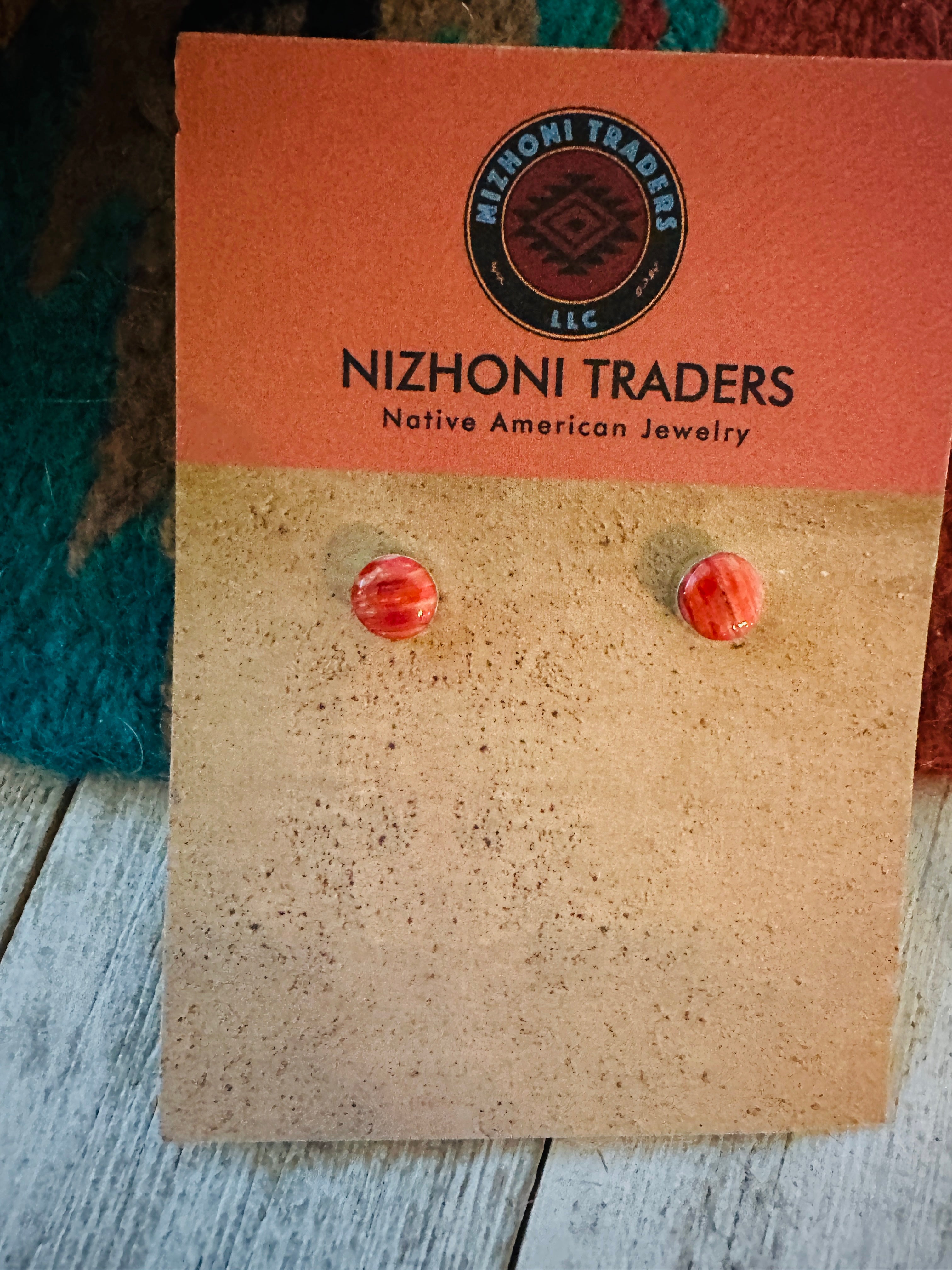 Navajo Spiny Oyster and Sterling Silver Stud Earrings