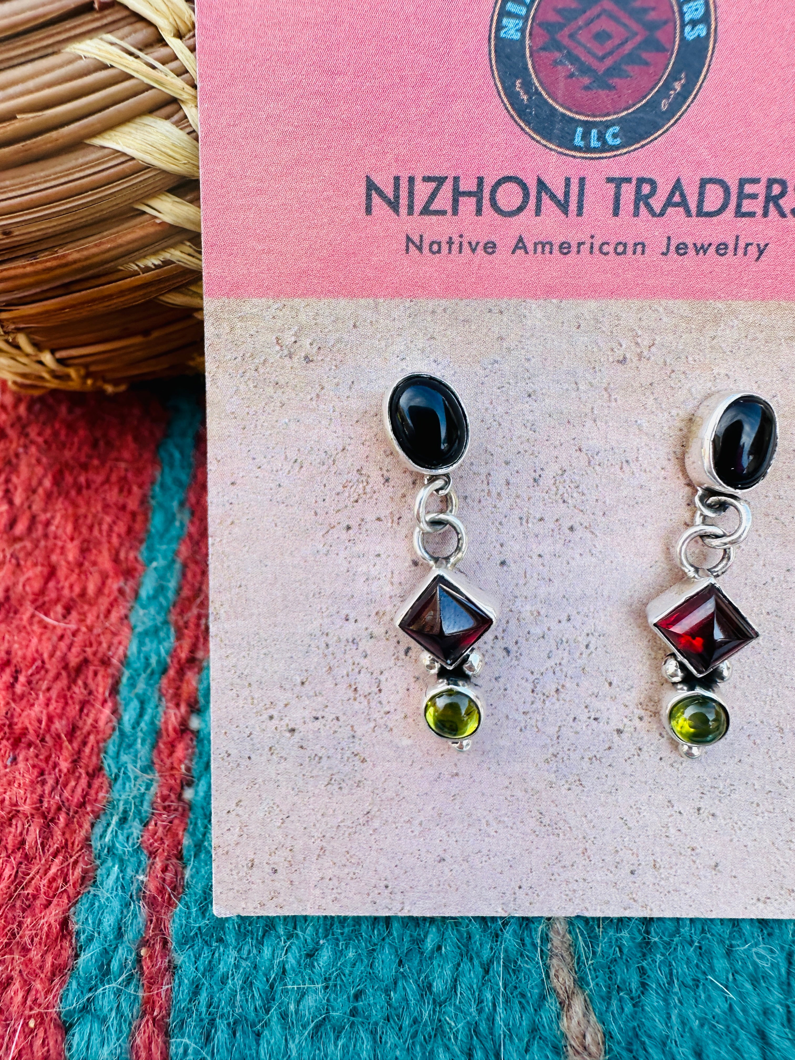 Handcrafted Sterling Silver & Multi Stone Dangle Earrings