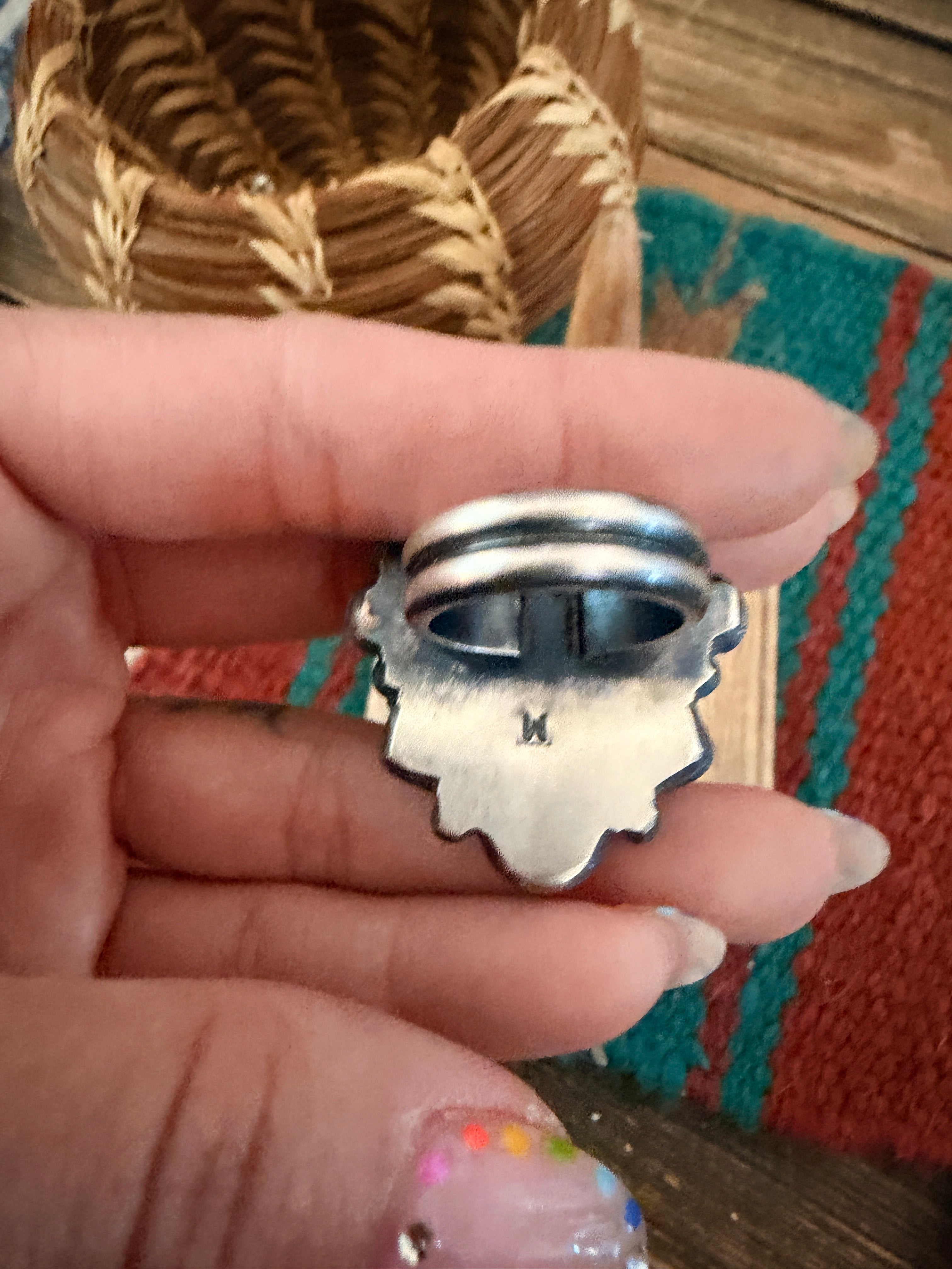 Handcrafted Black Onyx & Sterling Silver Ring Size 6.75