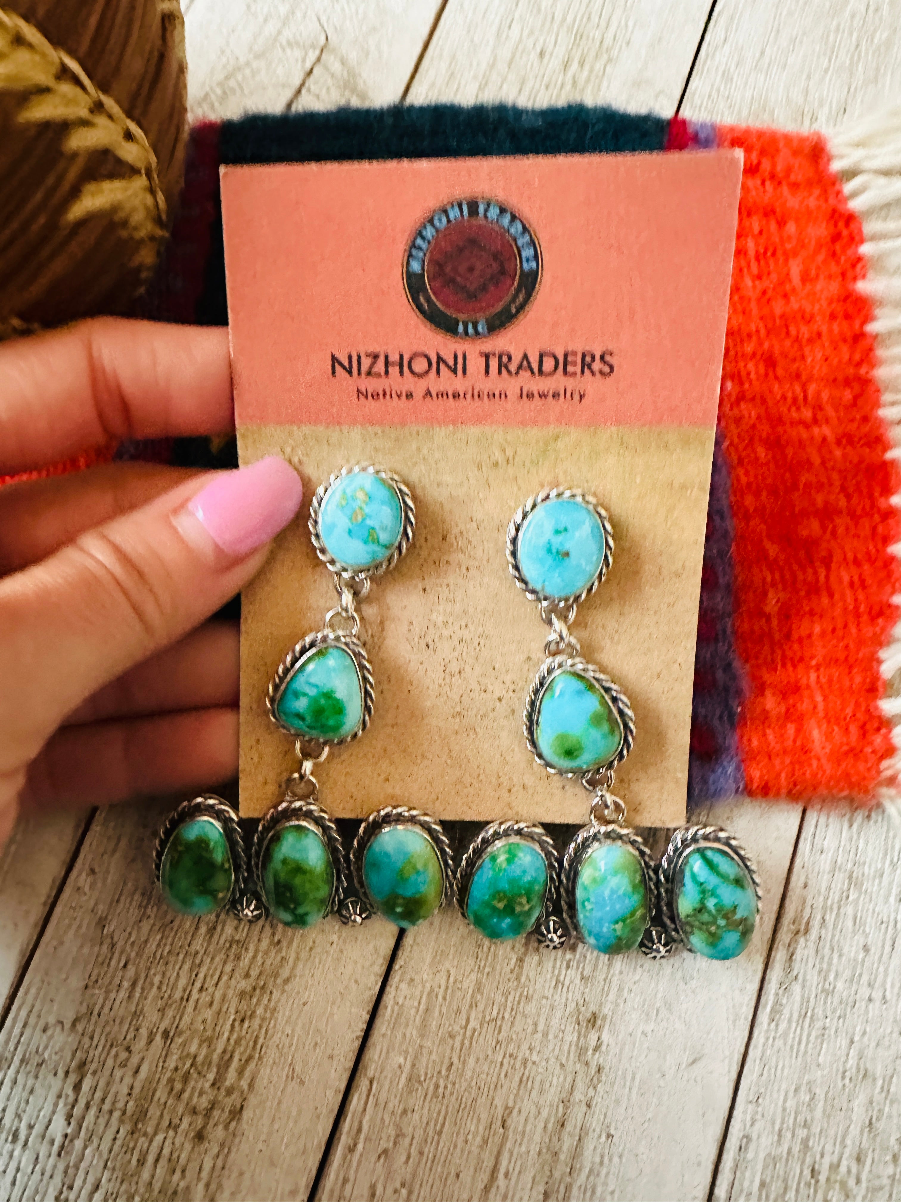 Navajo Sonoran Mountain Turquoise & Sterling Silver Dangle Earrings