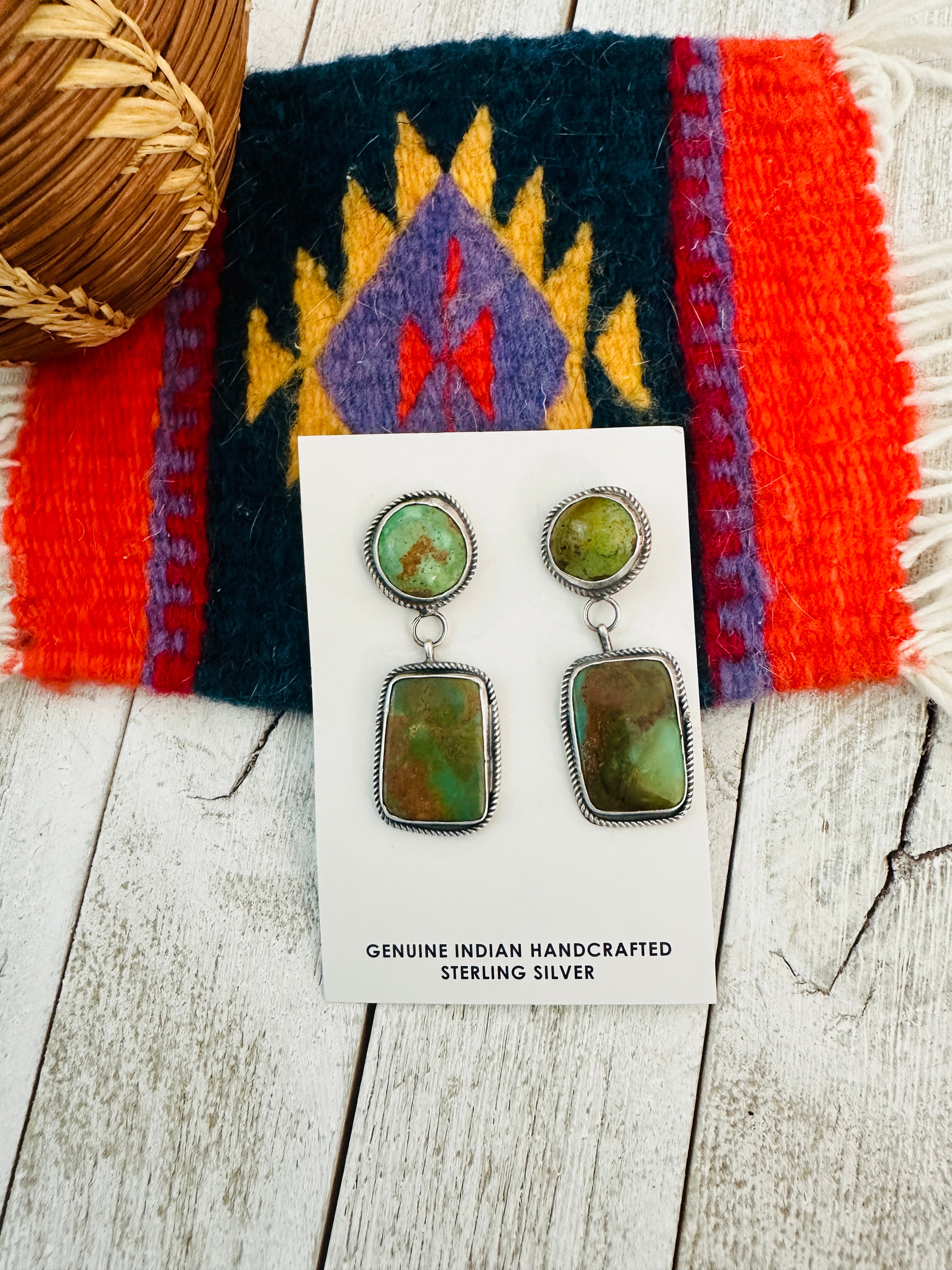 Navajo Royston Turquoise And Sterling Silver Dangle Earrings