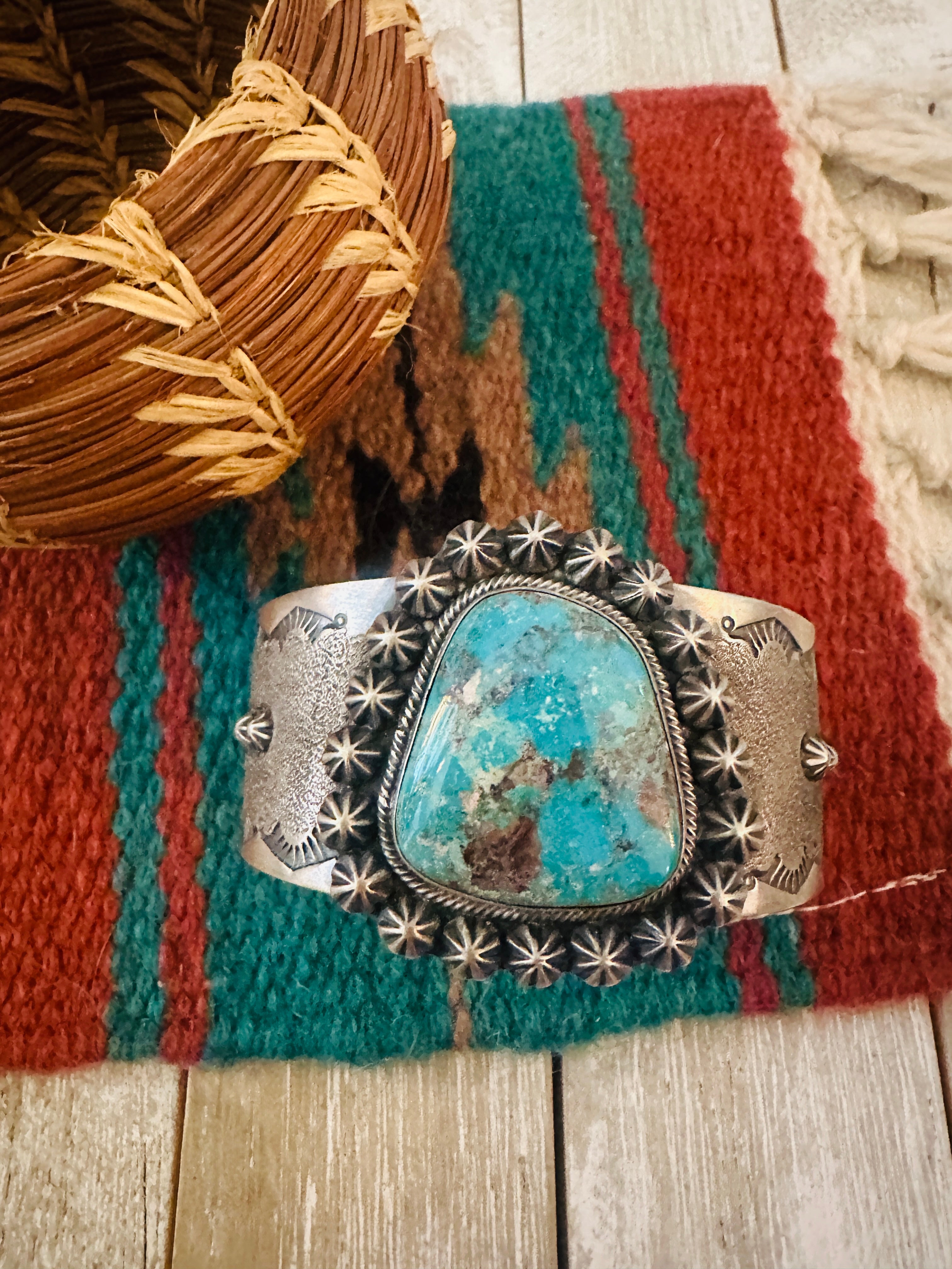 Handcrafted Sterling Silver & Bisbee Turquoise Cuff Bracelet