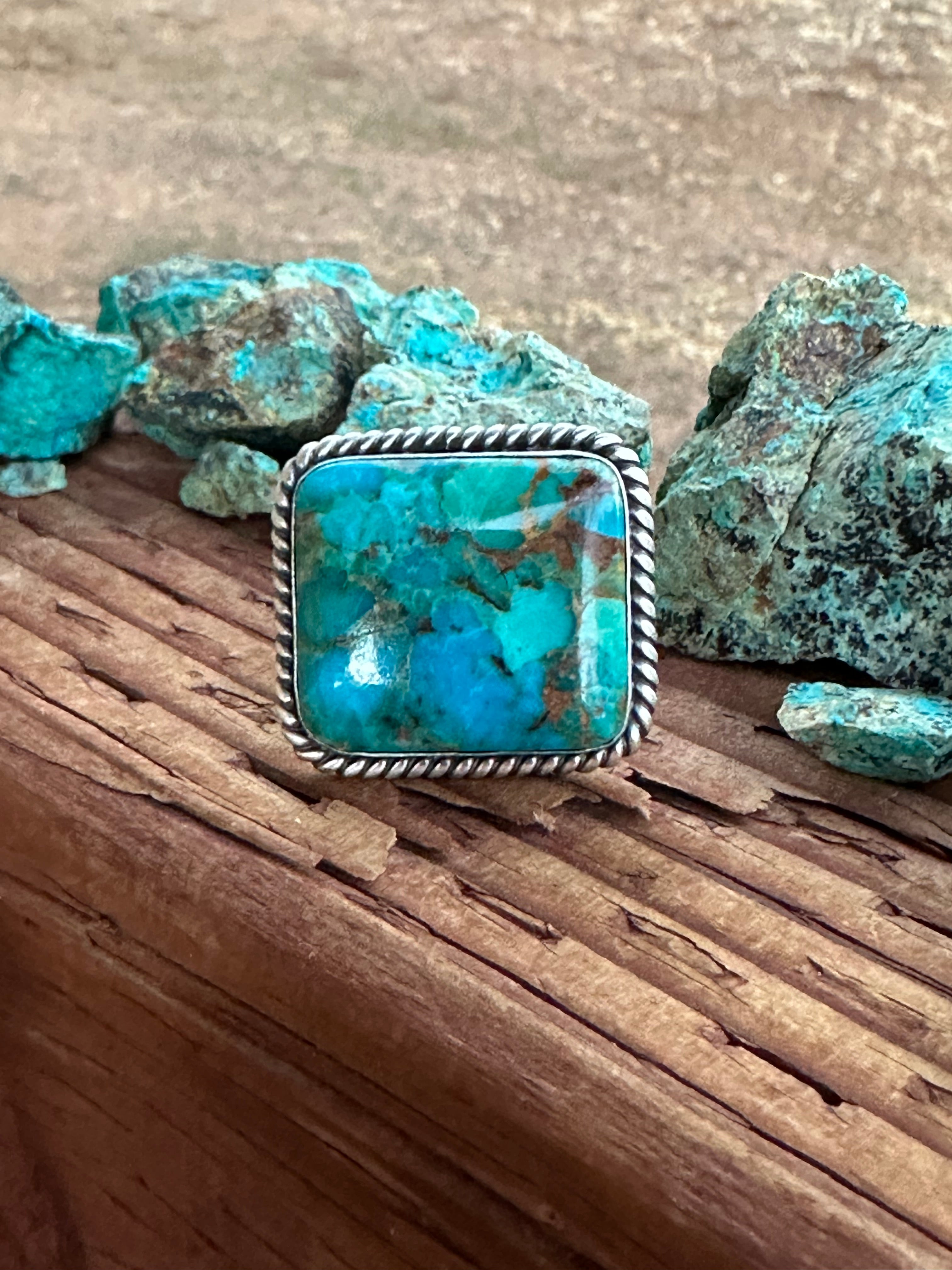 “The Lainey” Navajo Kingman Turquoise & Sterling Silver Adjustable Ring by Alfred Martinez