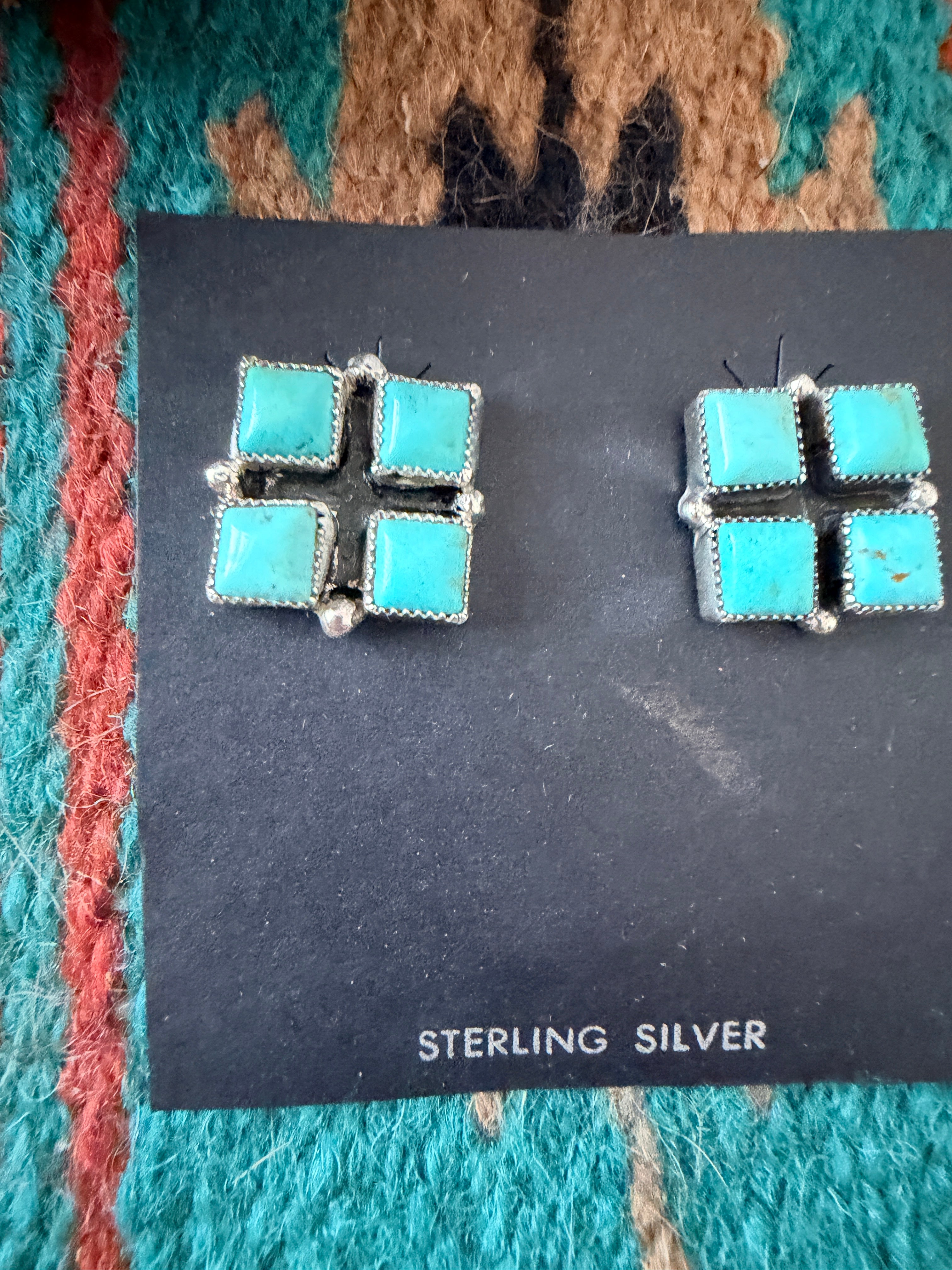 Handcrafted Turquoise & Sterling Silver Cluster Post Earrings