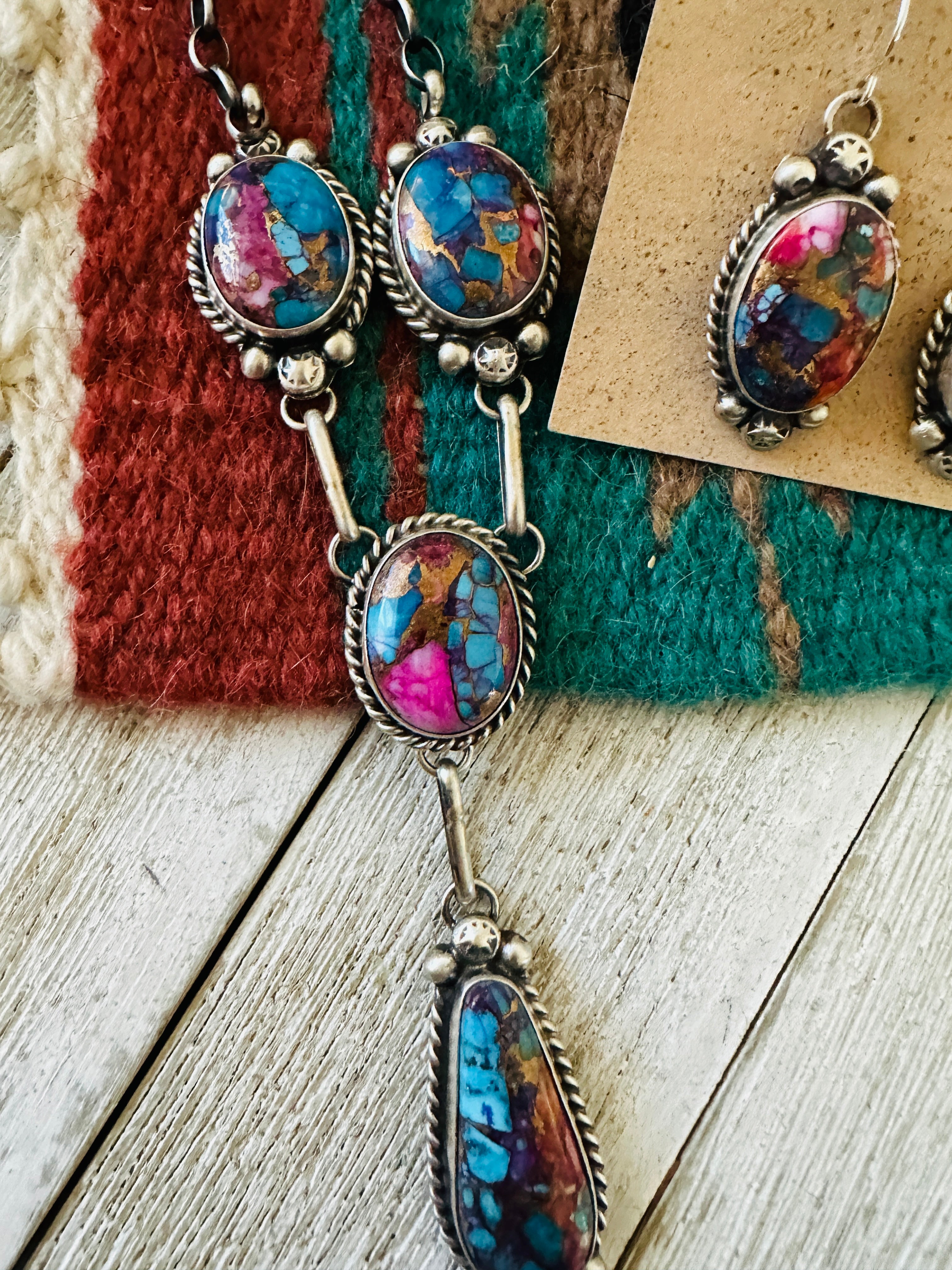 Handcrafted Sterling Silver & Pink Dream Mojave Lariat Necklace Set by Augustine Largo