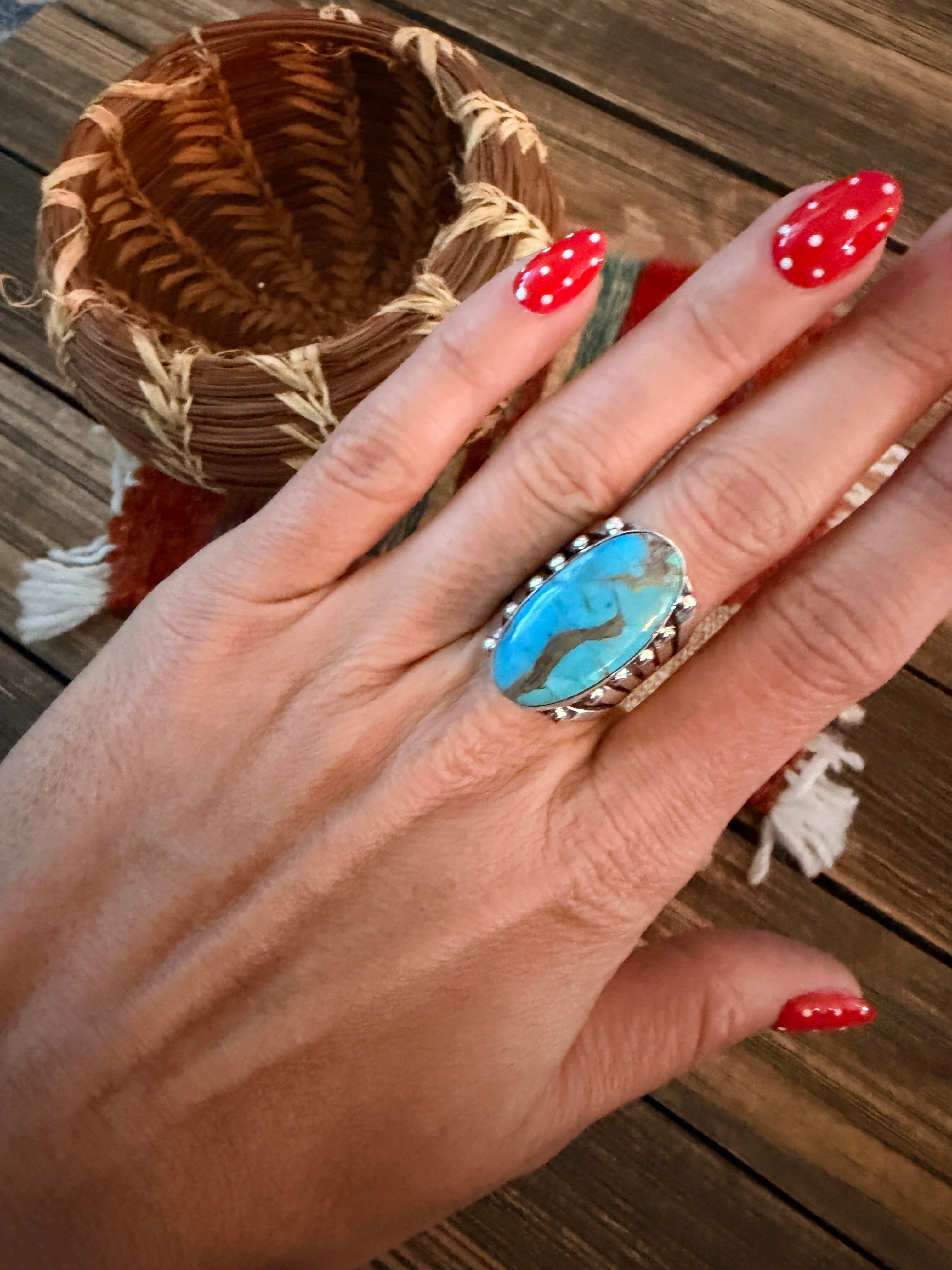 Handcrafted Turquoise & Sterling Silver Ring Size 5.5