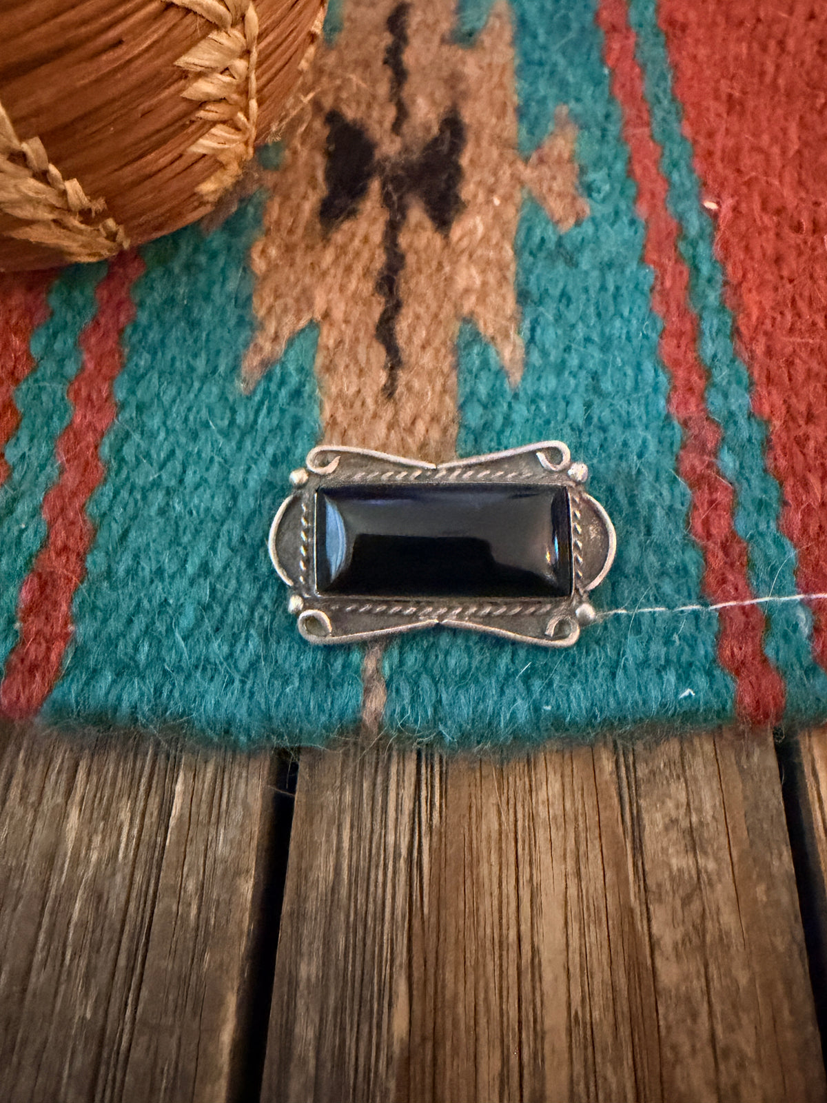 Old Pawn Handcrafted Onyx & Sterling Silver Brooch