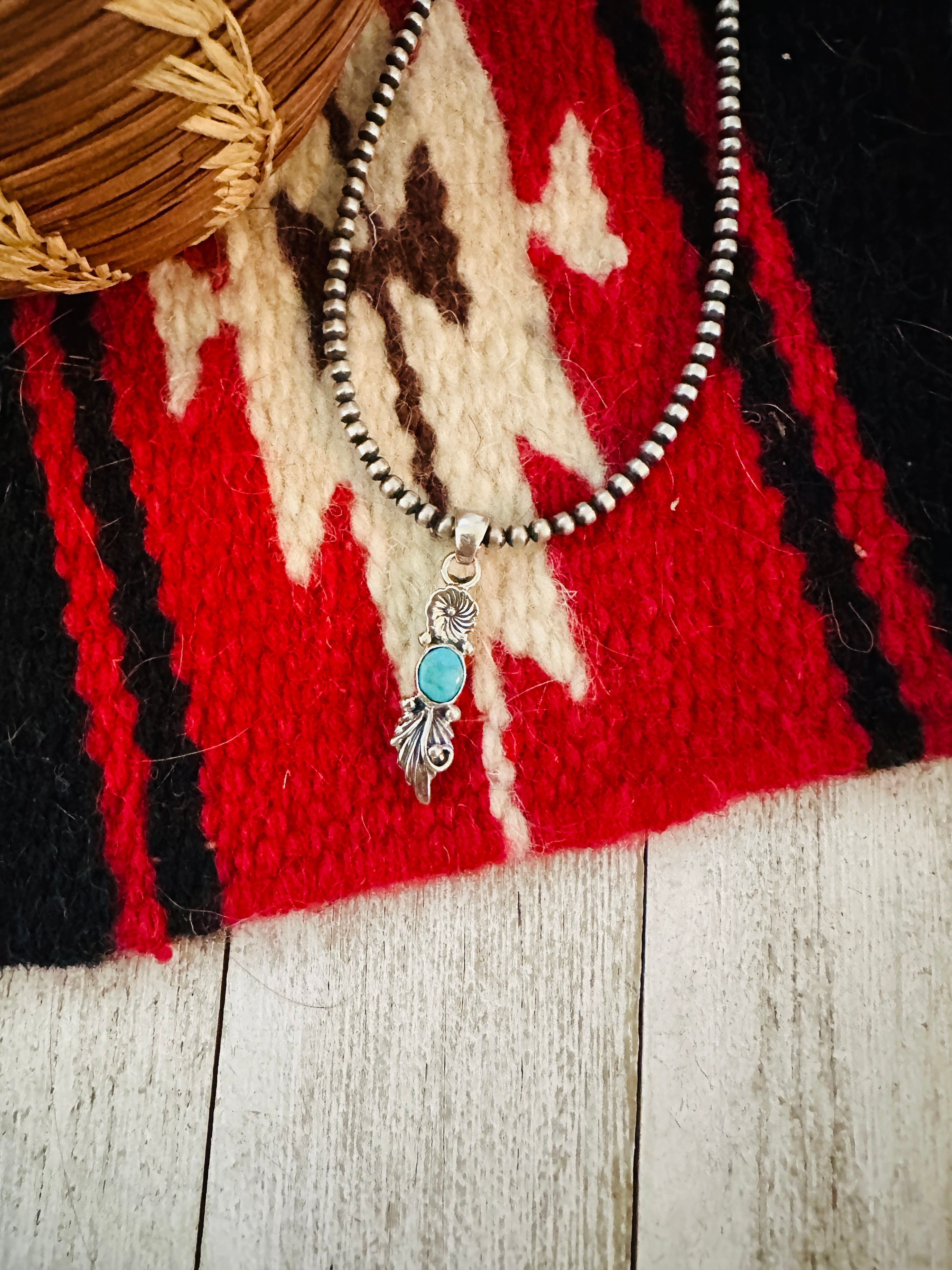 Navajo Turquoise & Sterling Silver Flower Pendant