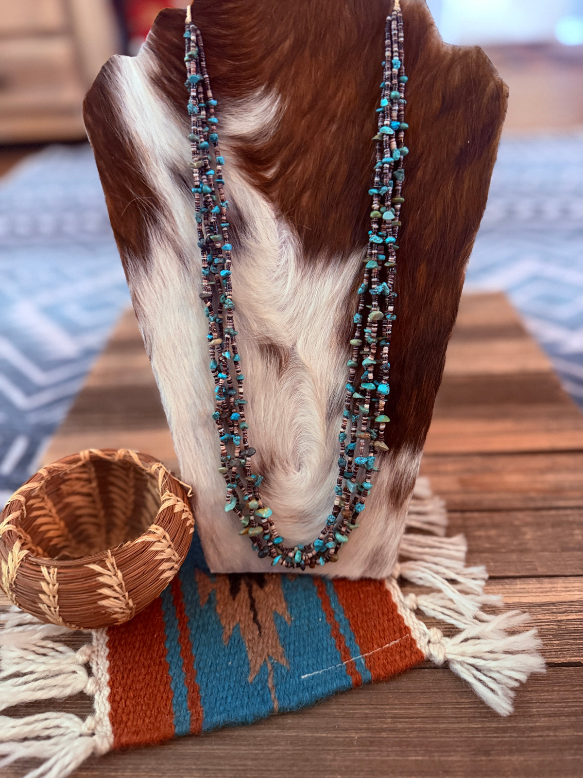Old Pawn Handcrafted Turquoise & Heishi Shell Five-Strand Beaded 30” Necklace