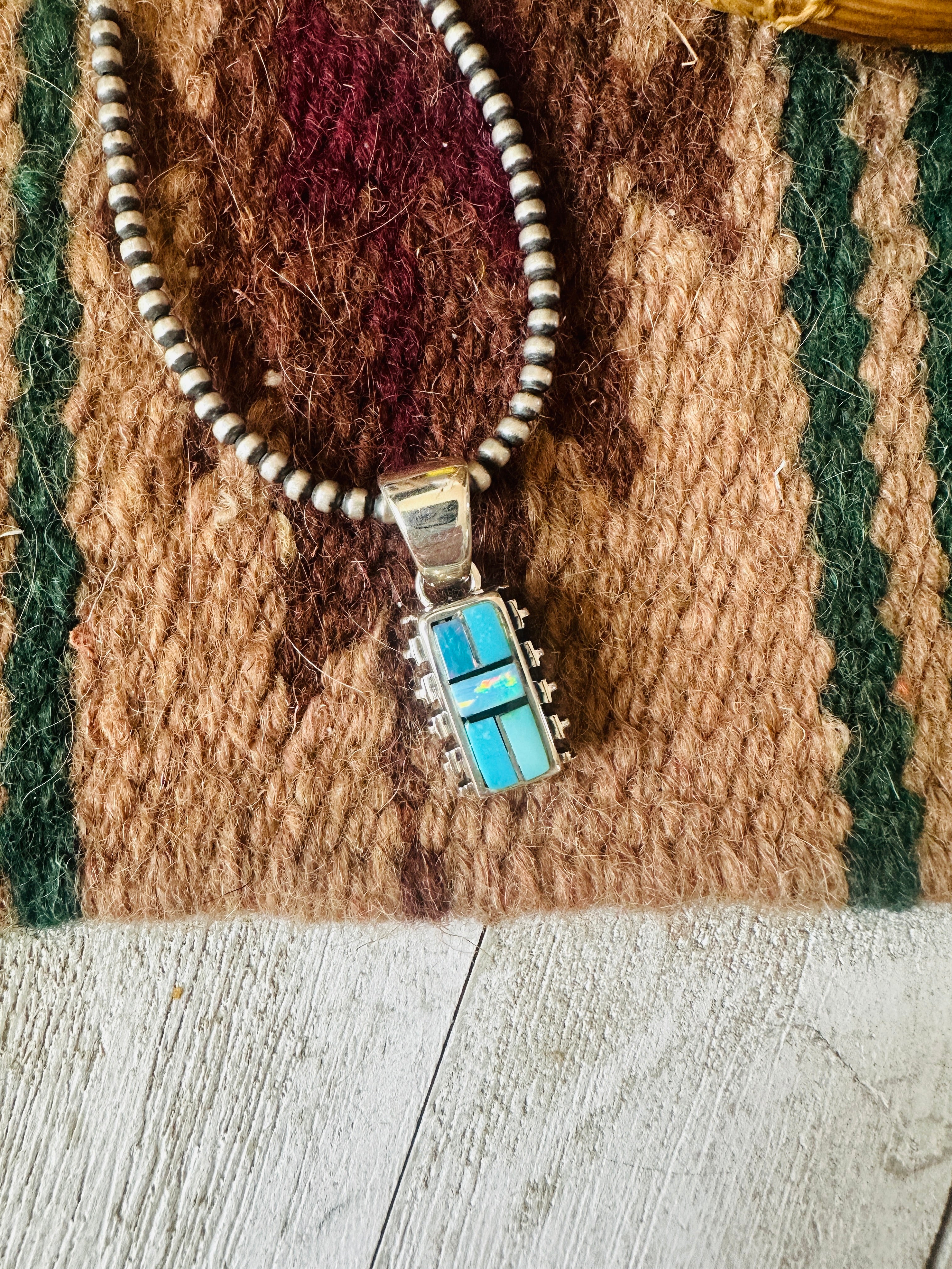 Navajo Multi Stone & Sterling Silver Inlay Pendant