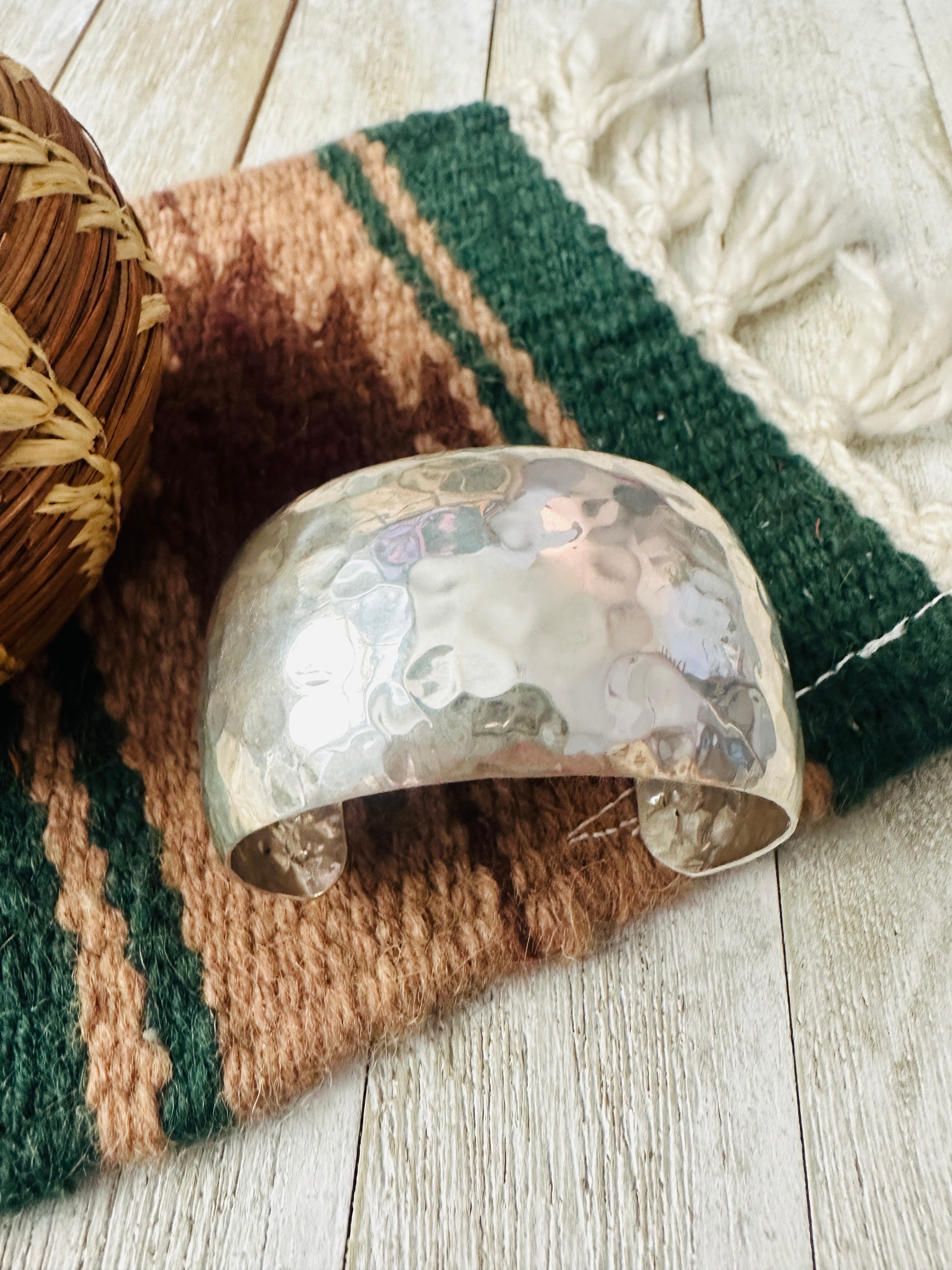 Handcrafted Old Pawn Hammered Sterling Silver Cluster Cuff Bracelet