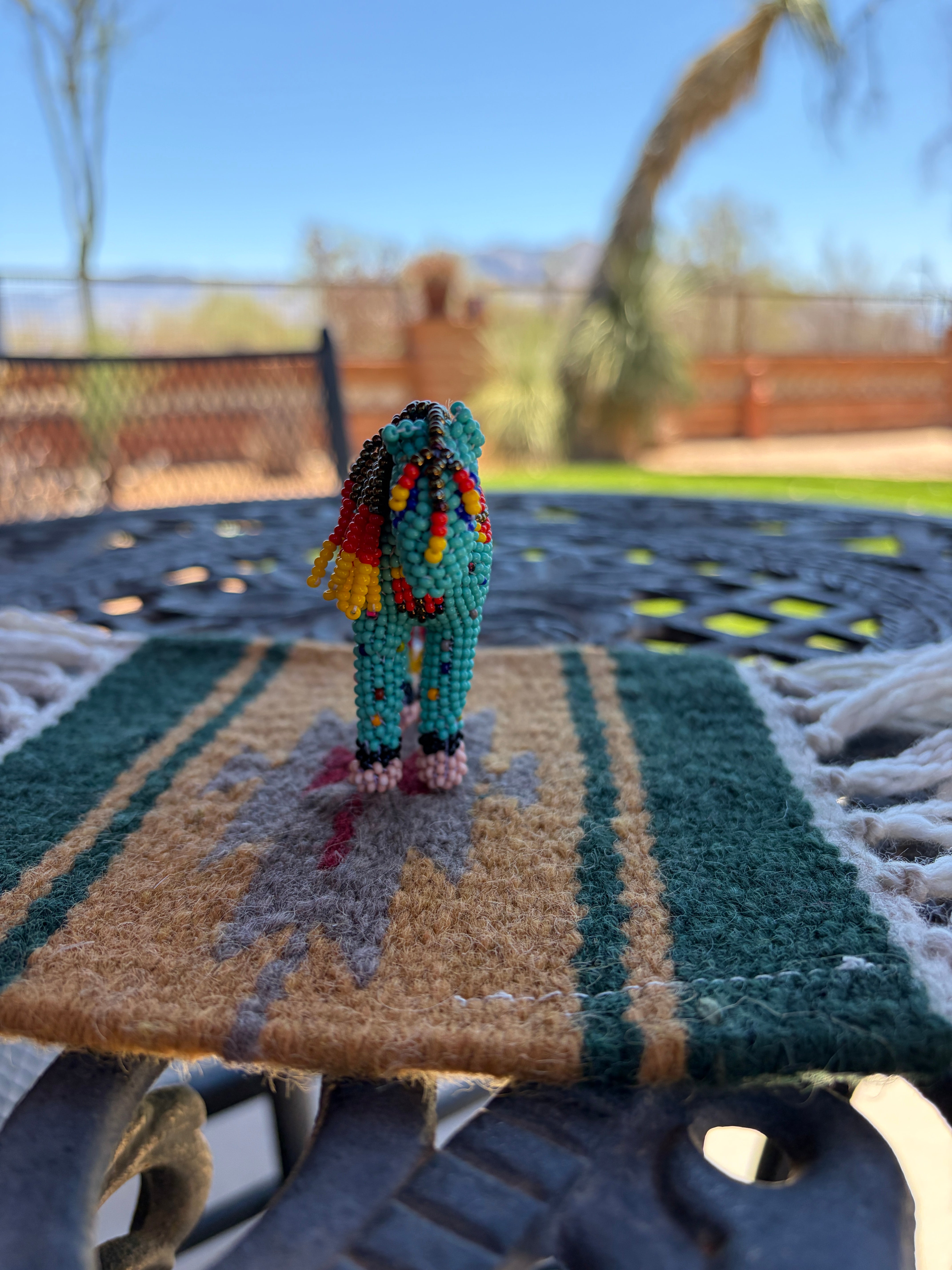 Handmade Peyote Stitched Horse Figurine- Turquoise 14