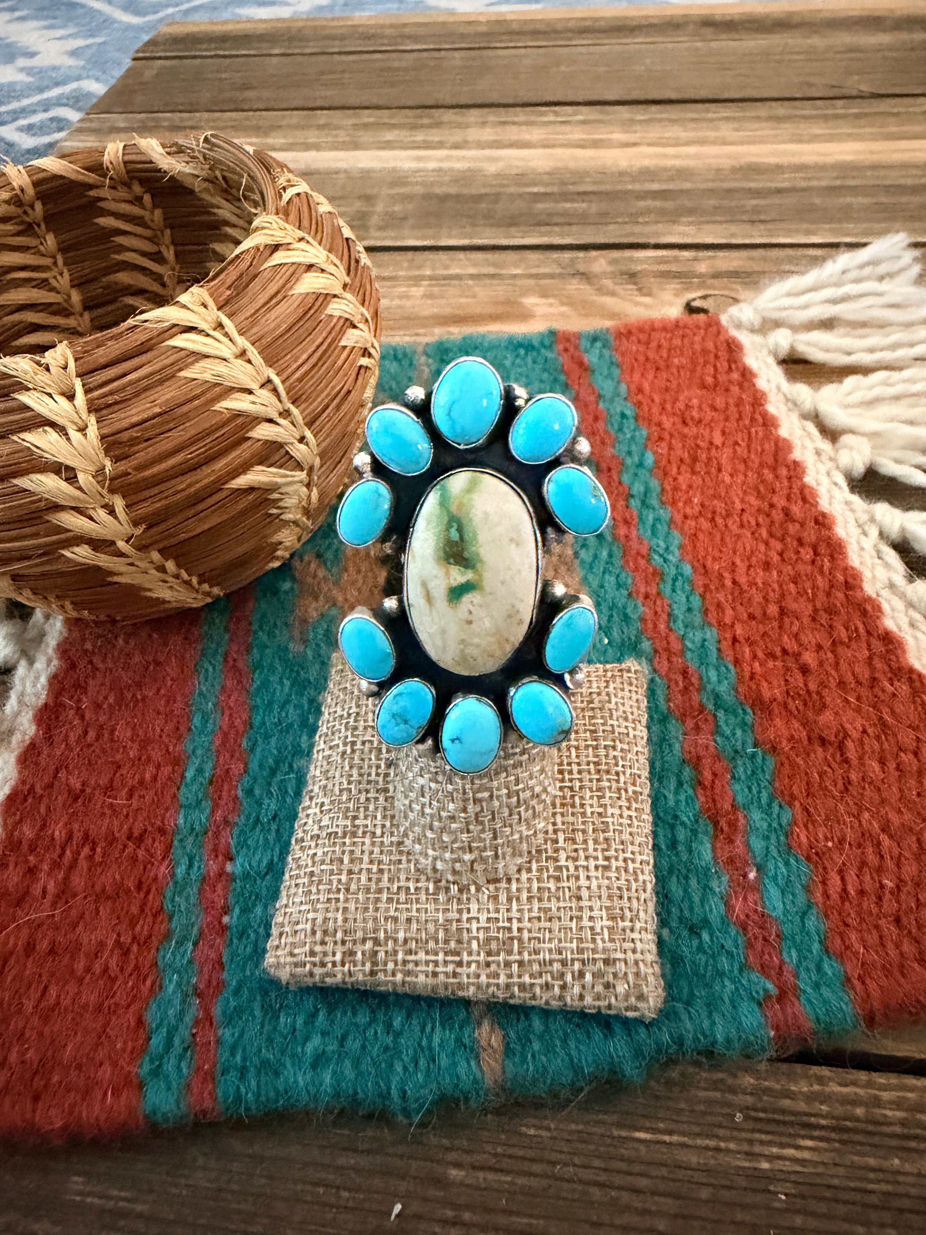 Handcrafted Multi Turquoise & Sterling Silver Ring Size 5.75 by Ella Peter