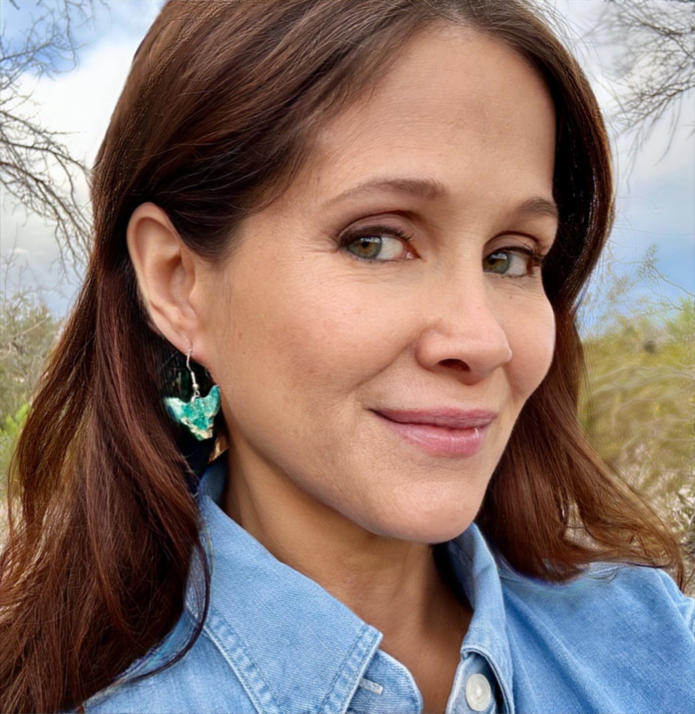 Handcrafted Blue Indigo Turquoise & Sterling Silver Bull head Slab Earrings
