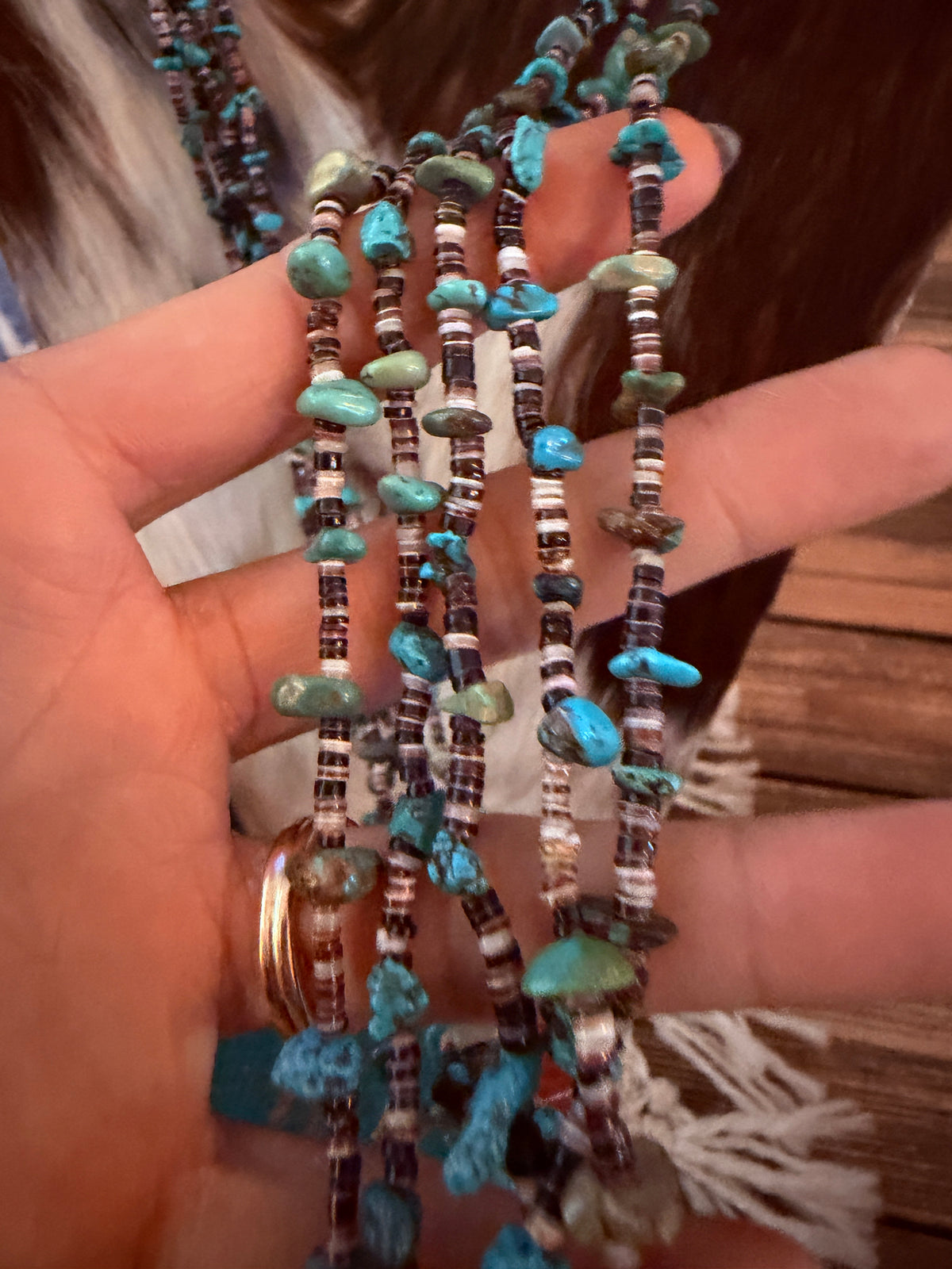 Old Pawn Handcrafted Turquoise & Heishi Shell Five-Strand Beaded 30” Necklace