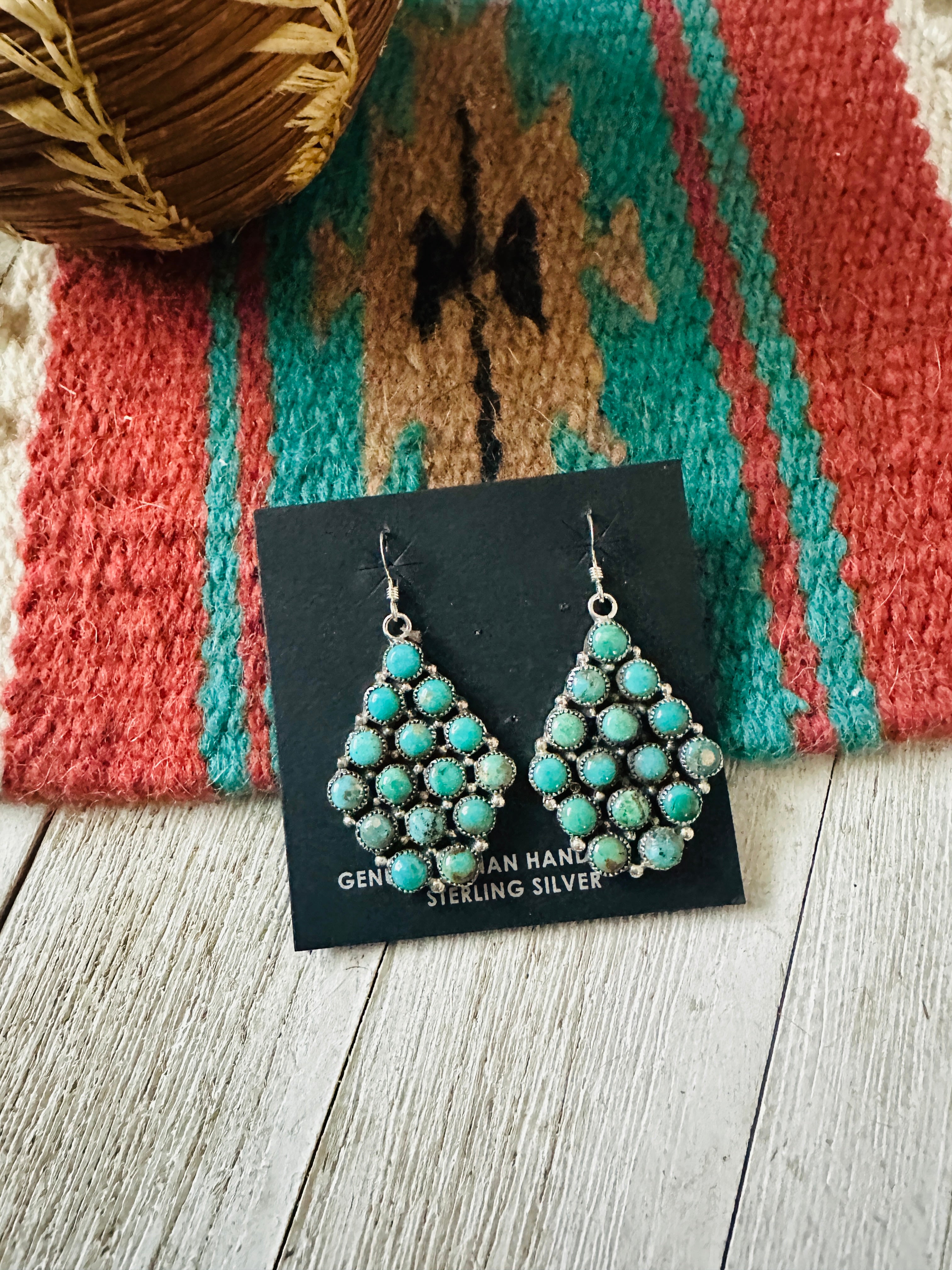 Handcrafted Sterling Silver & Turquoise Cluster Dangle Earrings by A. Spencer