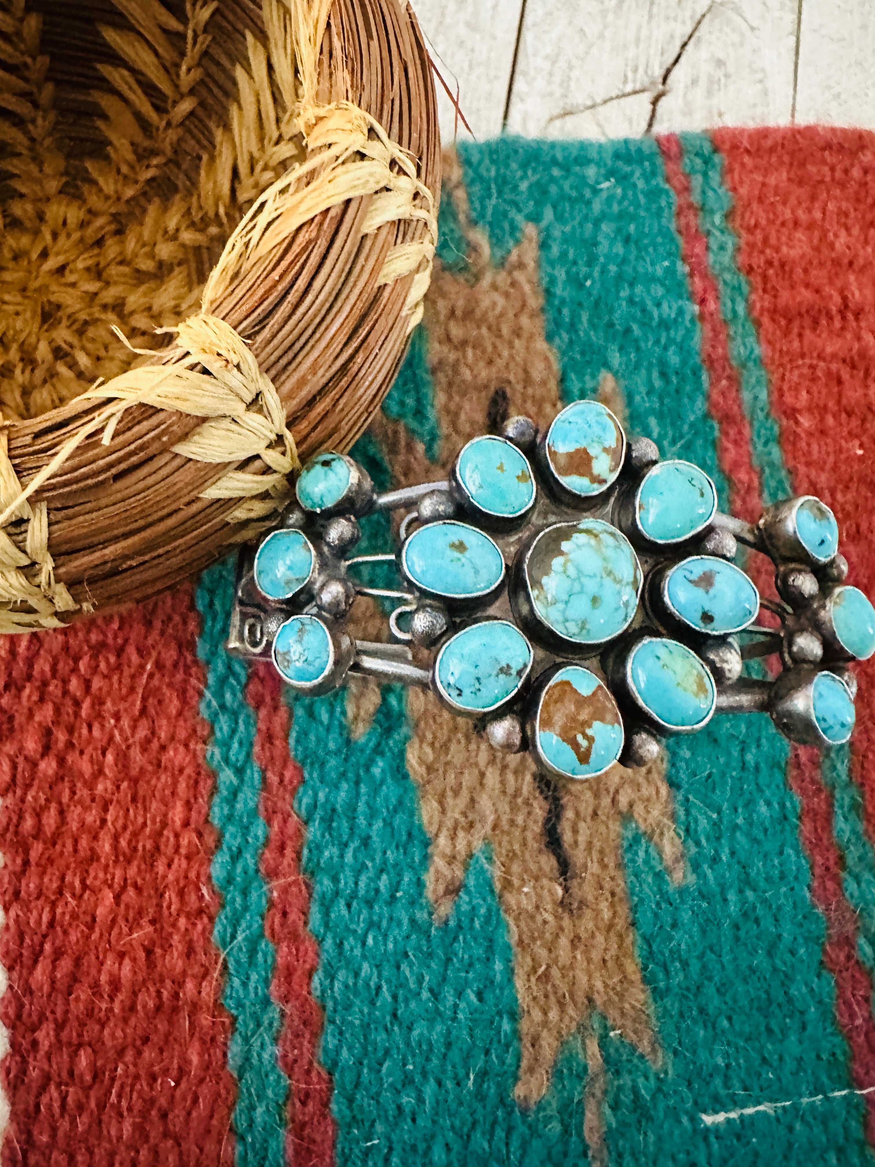 Handcrafted Sterling Silver & Turquoise Cluster Cuff Bracelet by Jacqueline Silver /