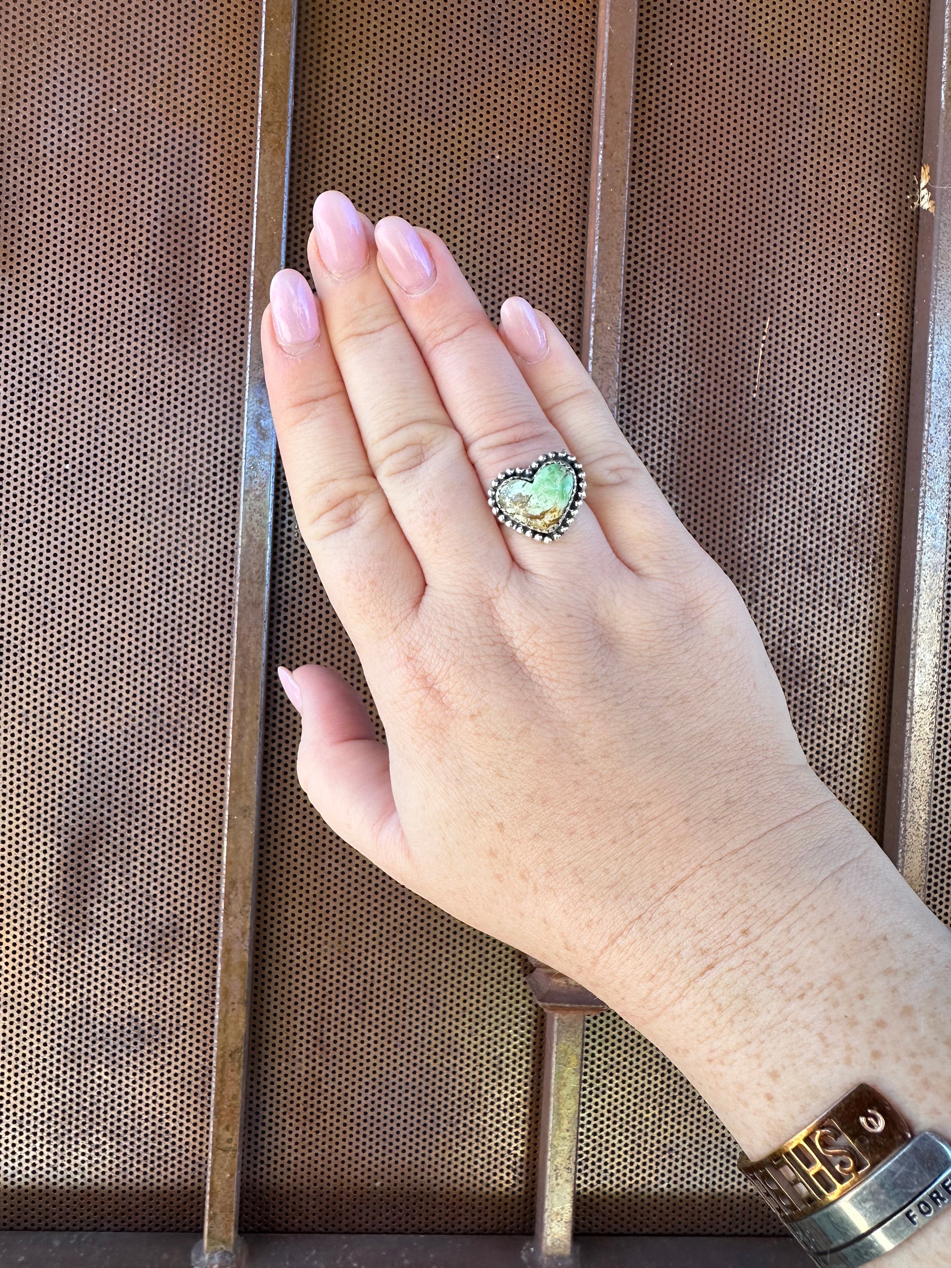 Turquoise Amore Handmade Adjustable Green Turquoise Sterling Silver Heart Ring