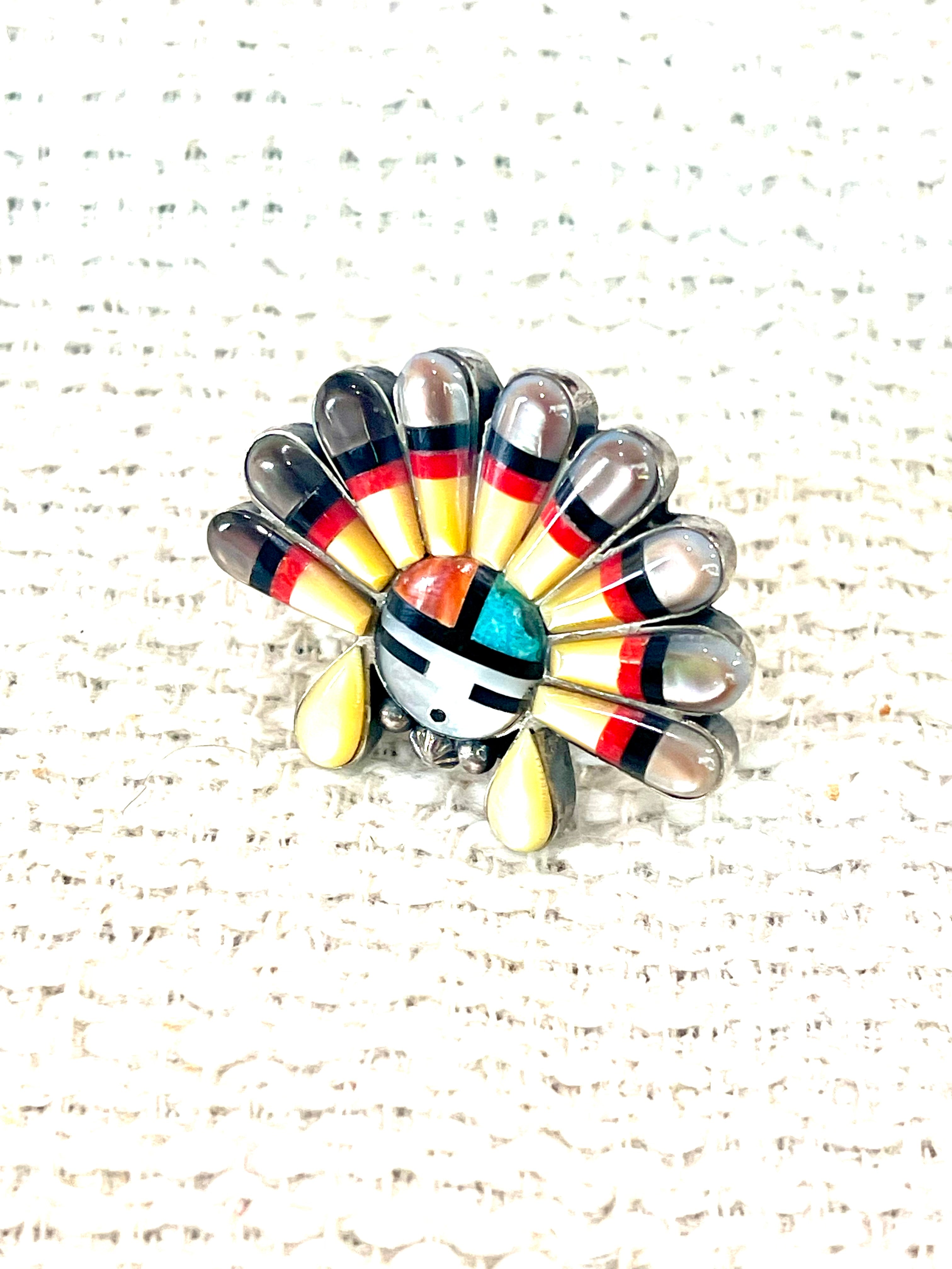 Handmade Sterling Silver & Multi Stone Sunface Adjustable Ring