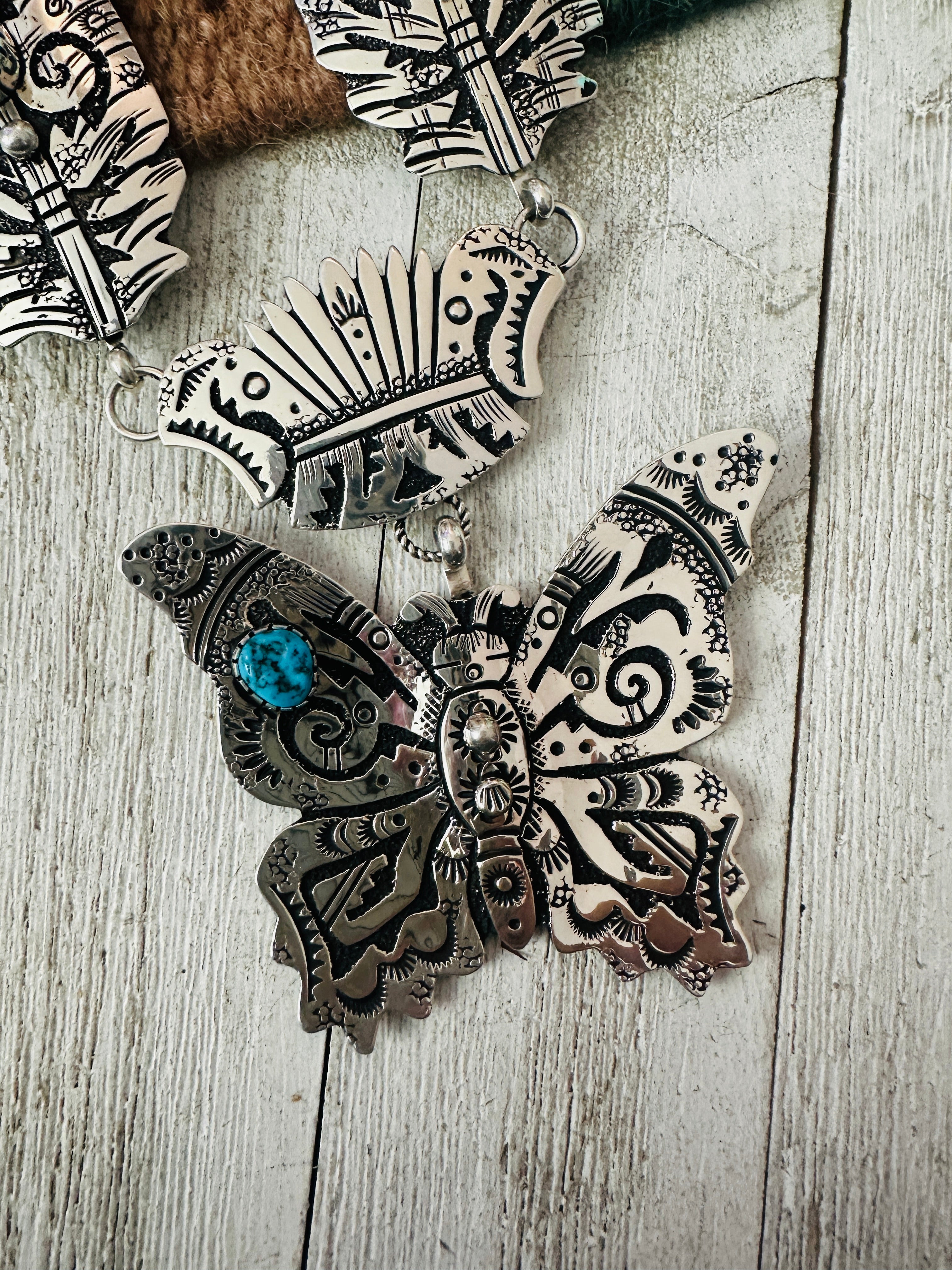 Navajo Sterling Silver & Turquoise Butterfly Necklace by Richard Singer