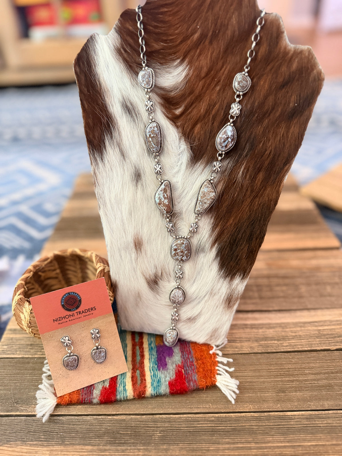 Handcrafted Golden Hills Turquoise & Sterling Silver Necklace and Earring Set by Fred Francis