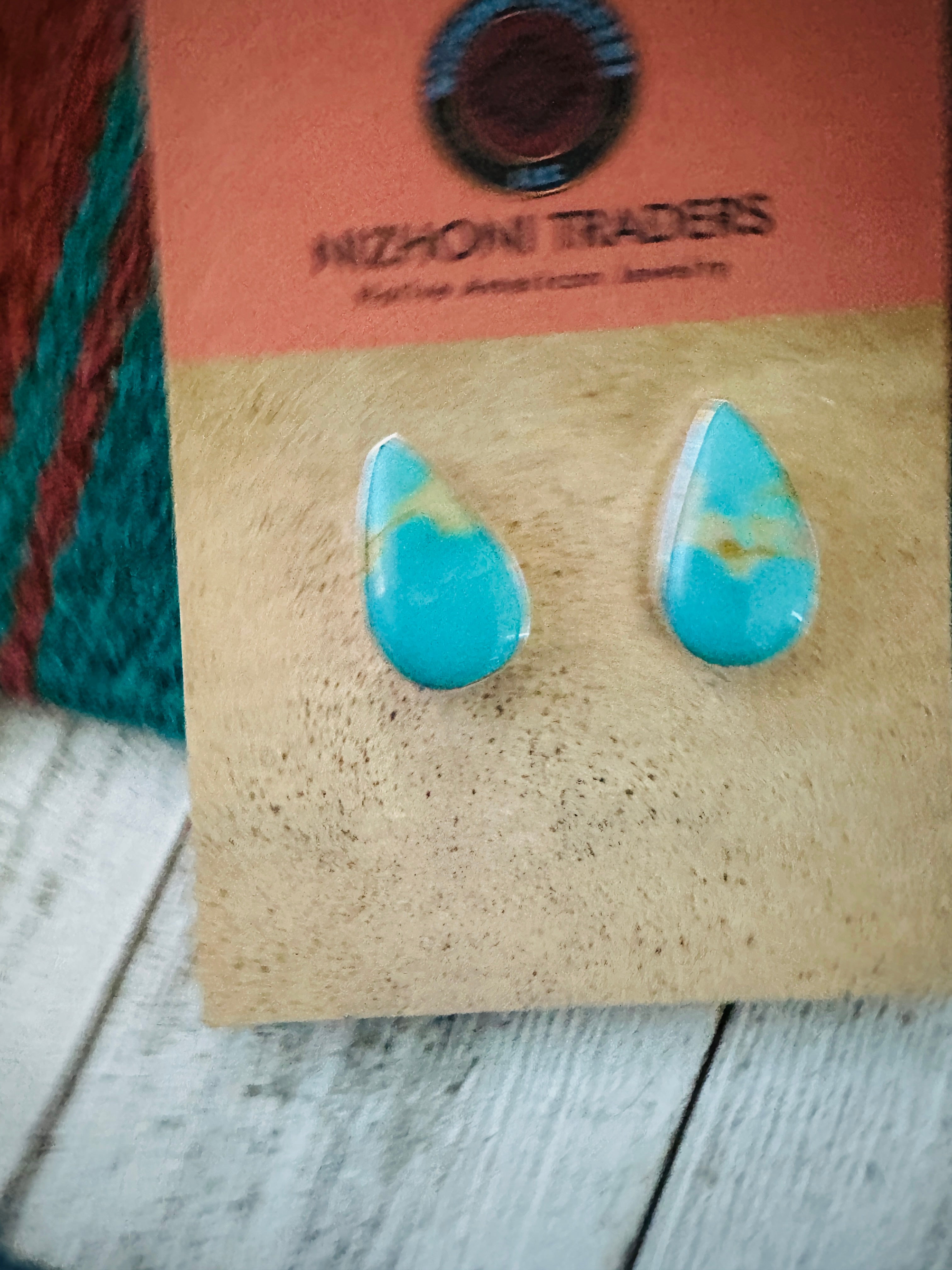 Handcrafted Turquoise & Sterling Silver Teardrop Post Earrings