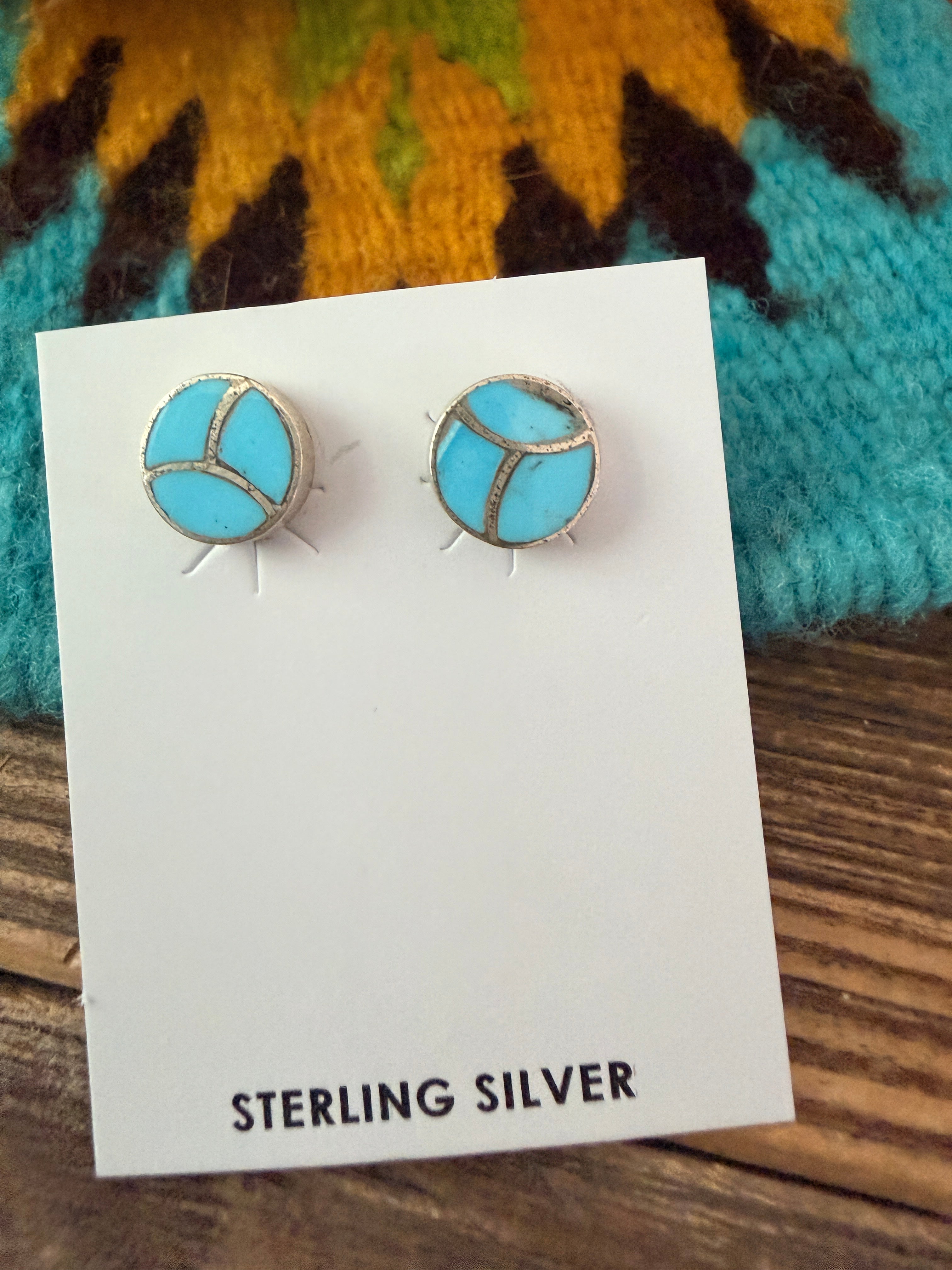 Handcrafted Turquoise & Sterling Silver Inlay Stud Earrings