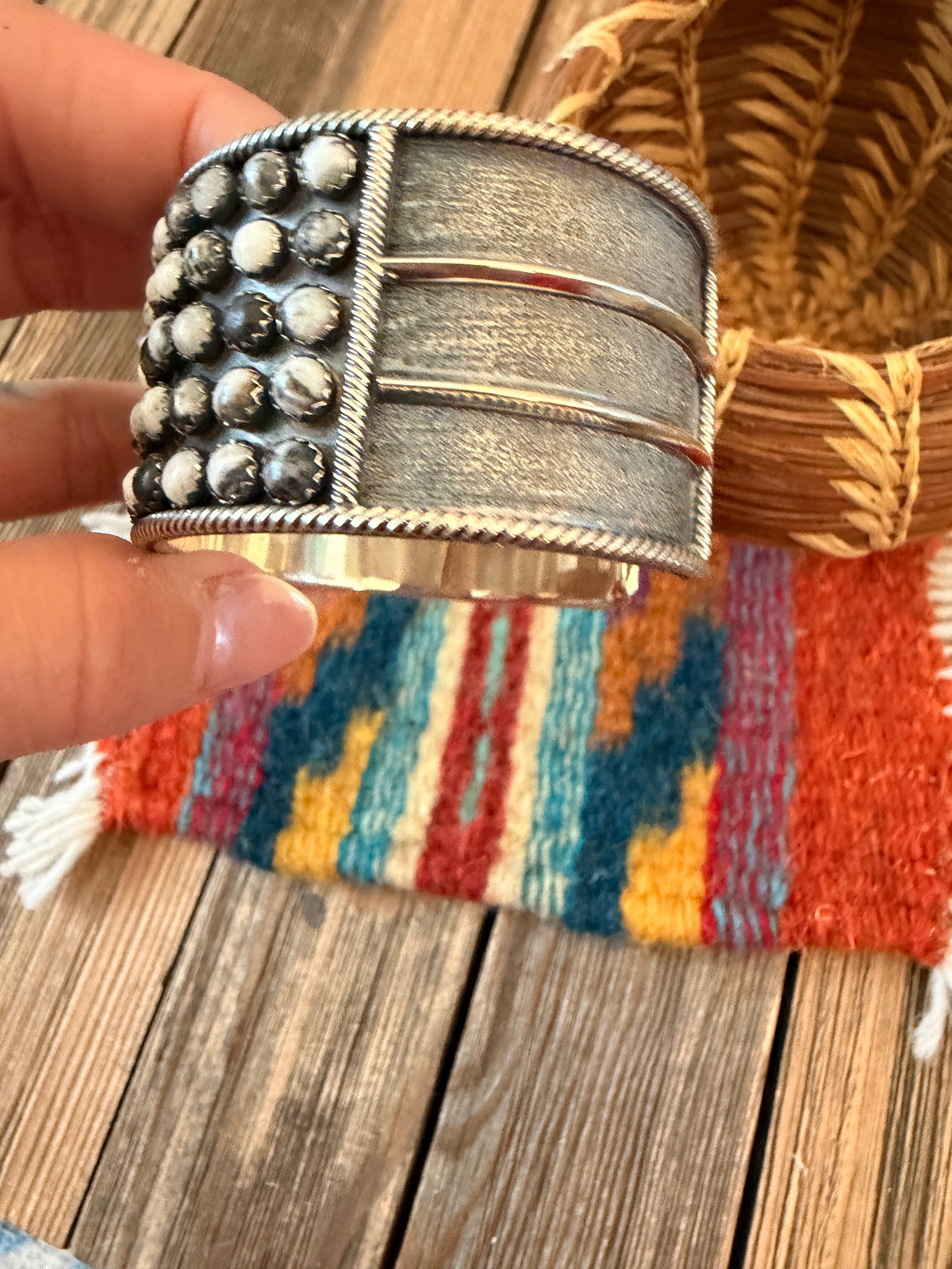 Handcrafted White Buffalo & Sterling Silver Cluster Cuff Bracelet by Paul Livingston