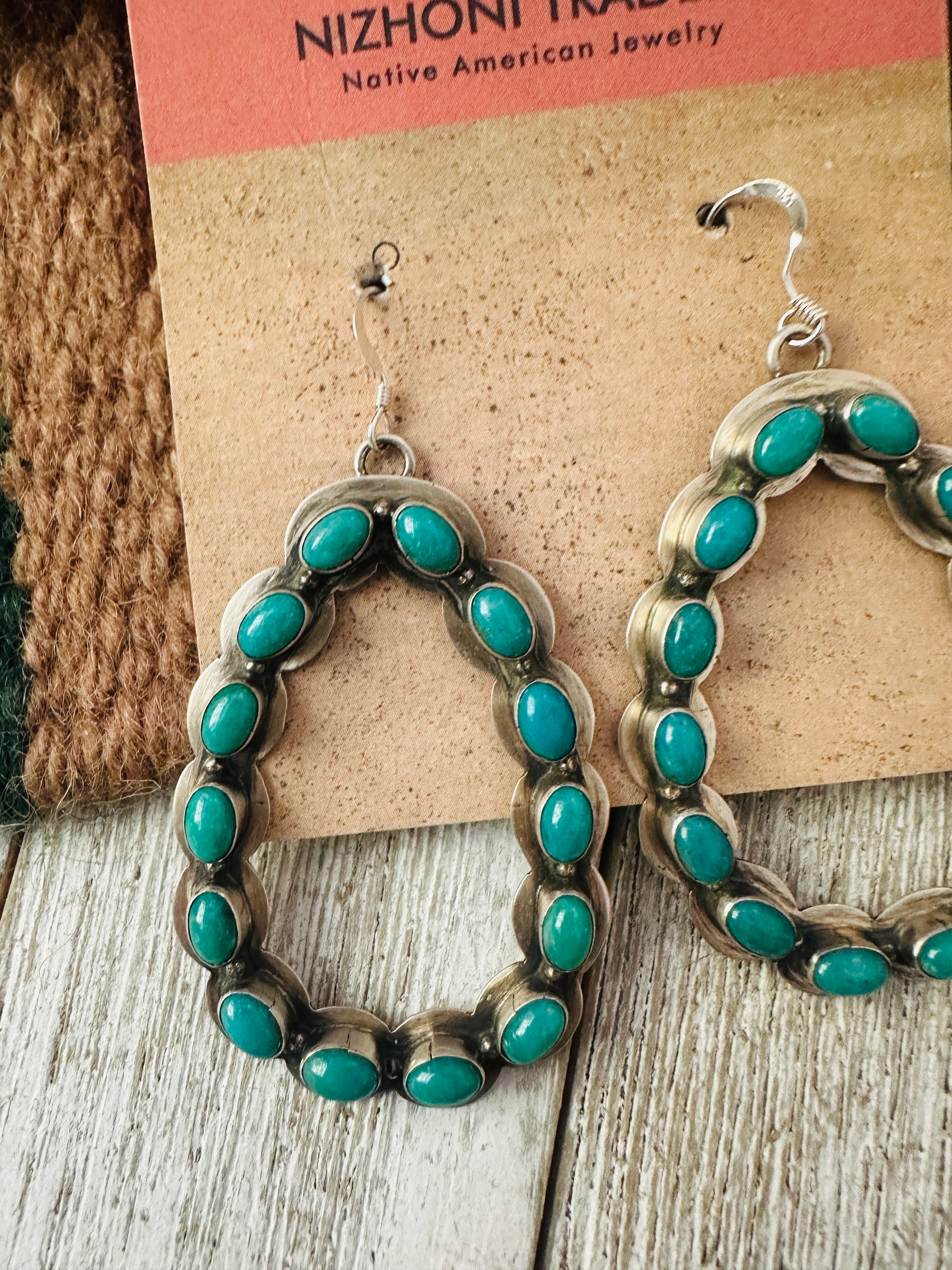 Handcrafted Old Pawn Sterling Silver & Turquoise Cluster Dangle Earrings
