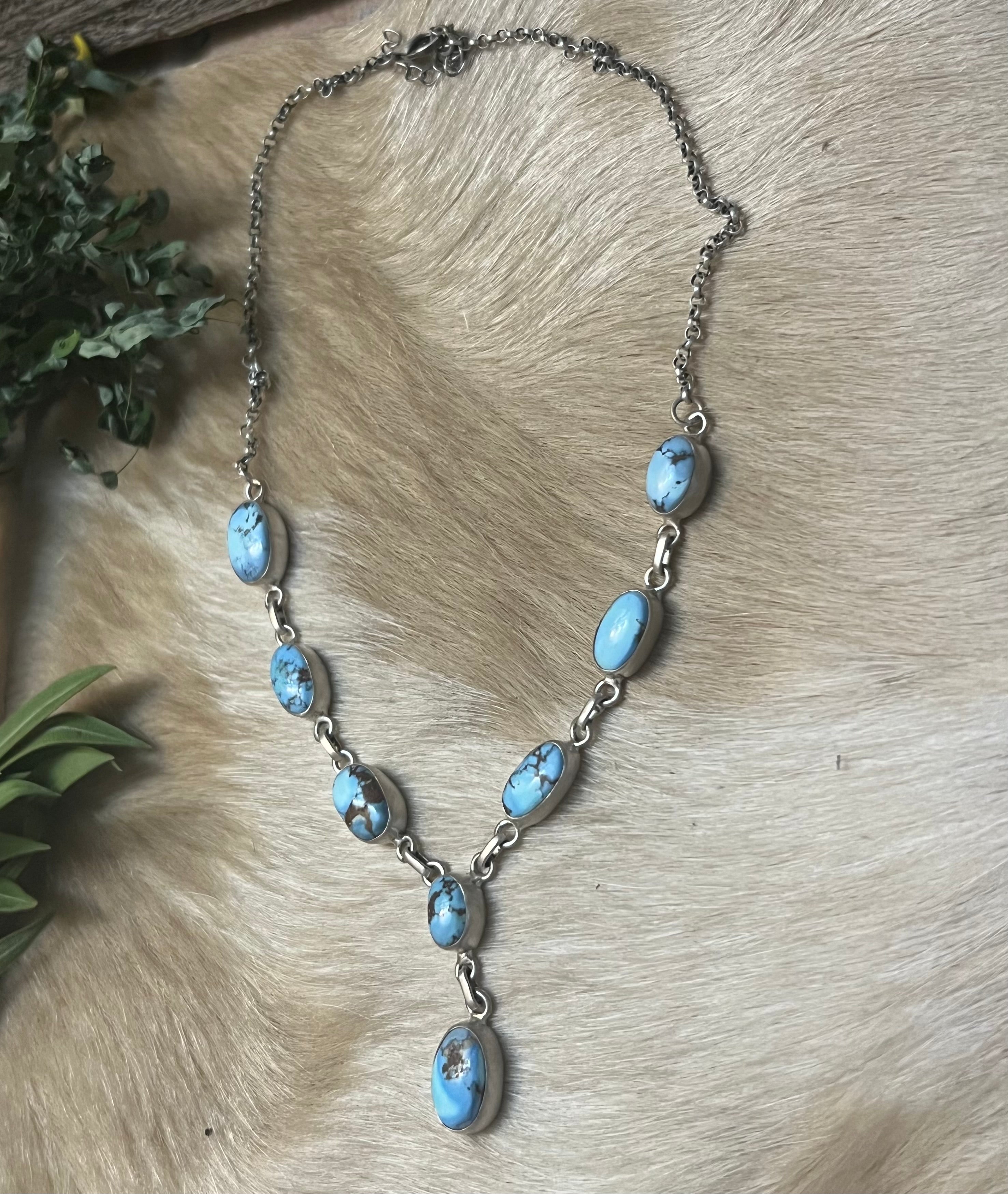 Handmade Golden Hills Turquoise & Sterling Silver Drop Necklace