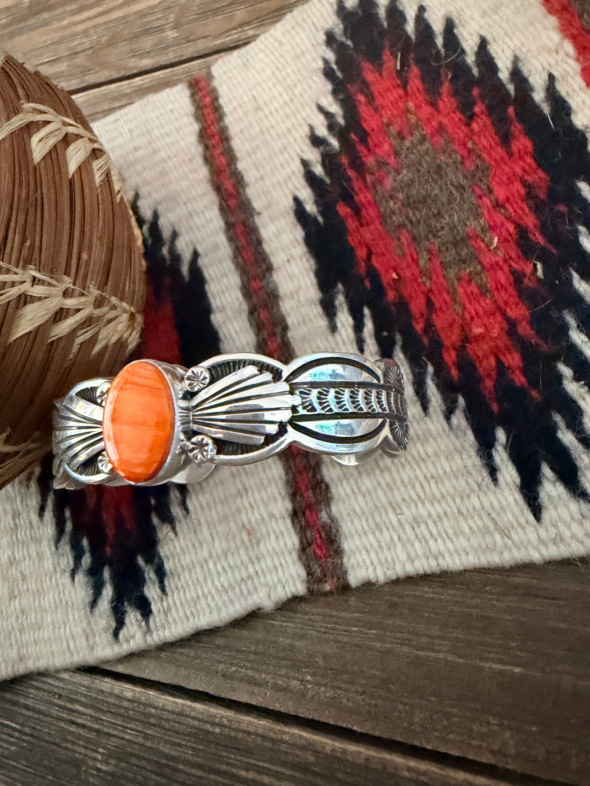 Handcrafted Orange Spiny & Sterling Silver Cuff Bracelet