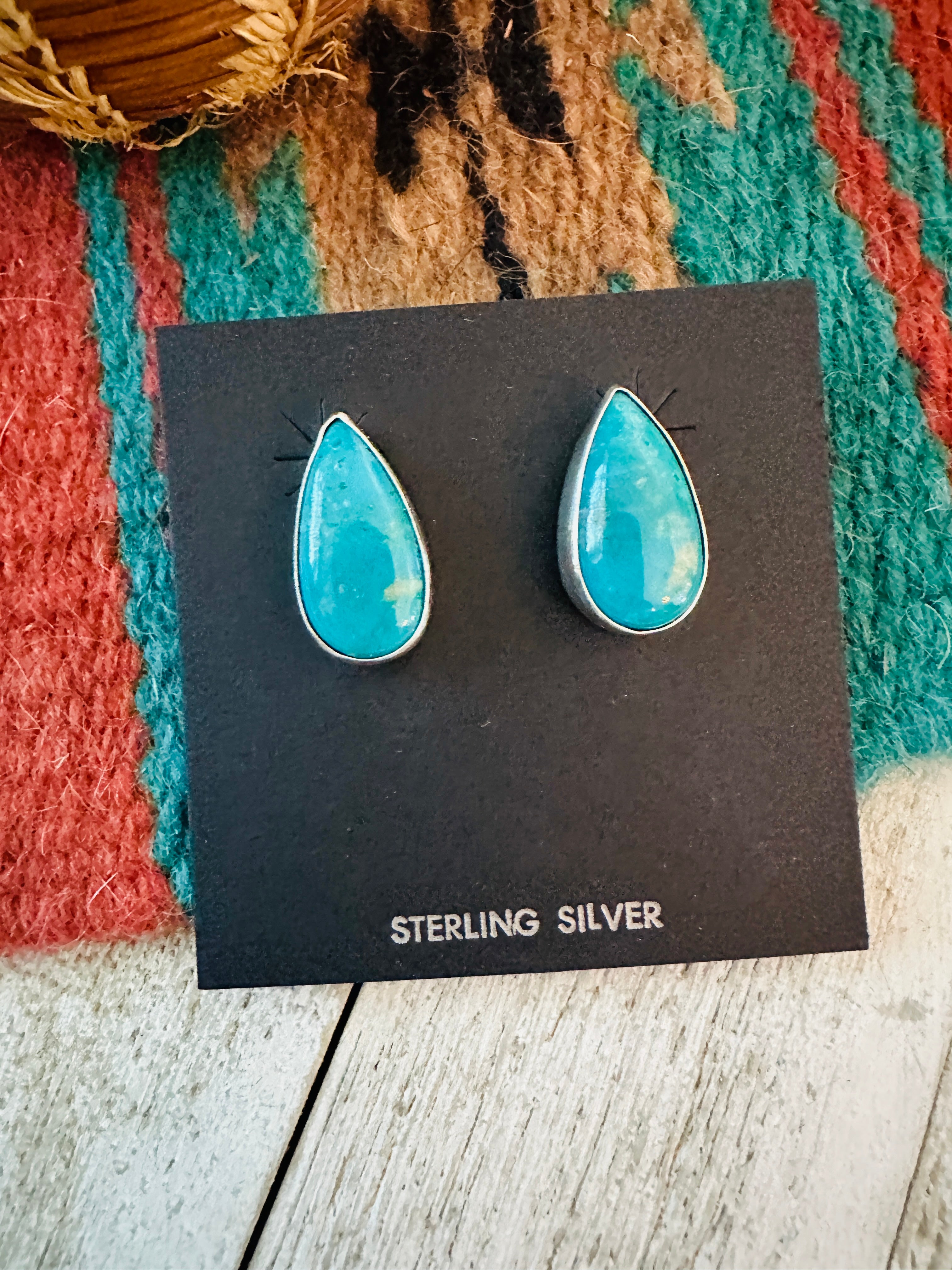 Handcrafted Sterling Silver & Turquoise Teardrop Post Earrings