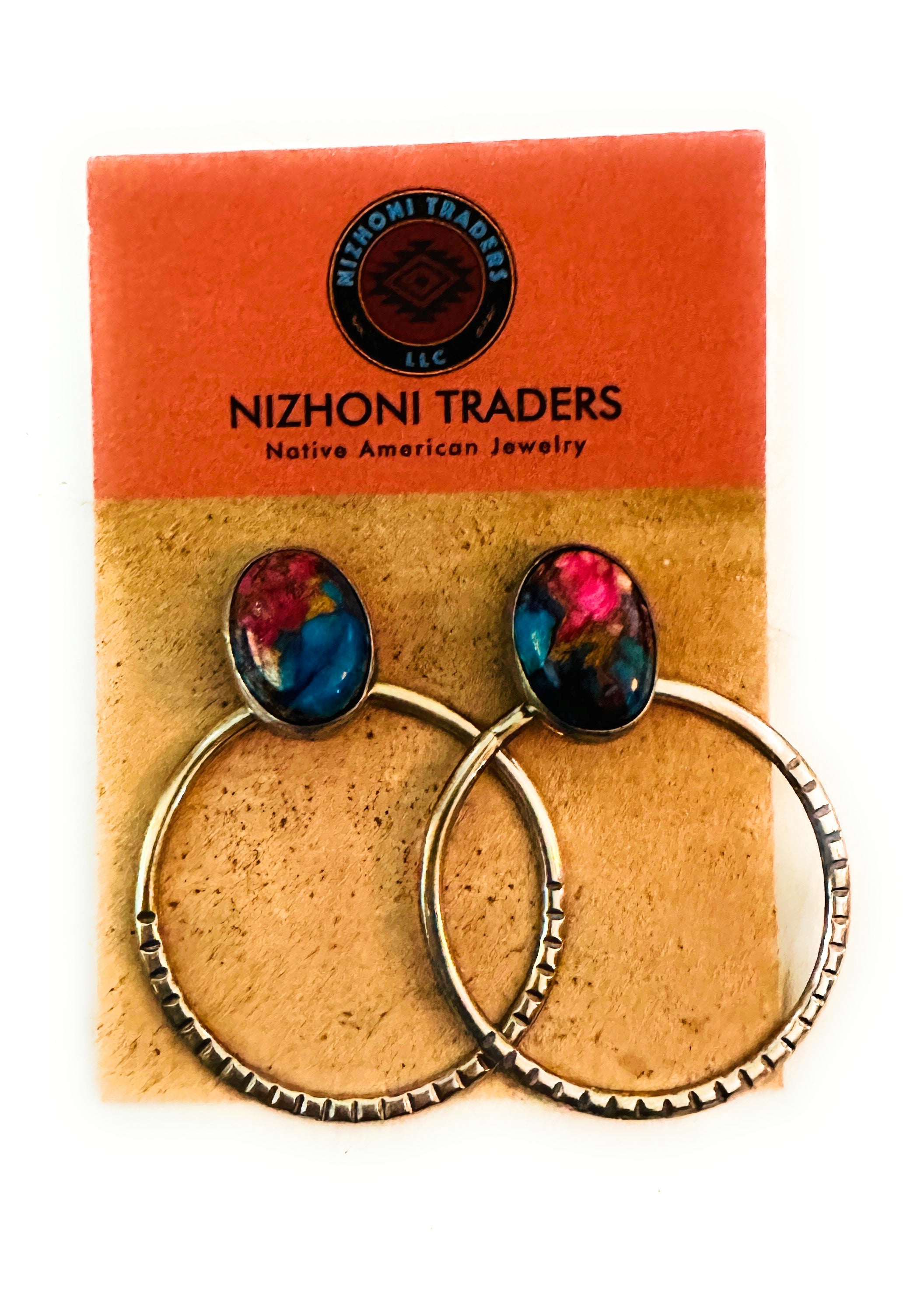 Navajo Pink Dream Mojave & Sterling Silver Dangle Hoop Earrings