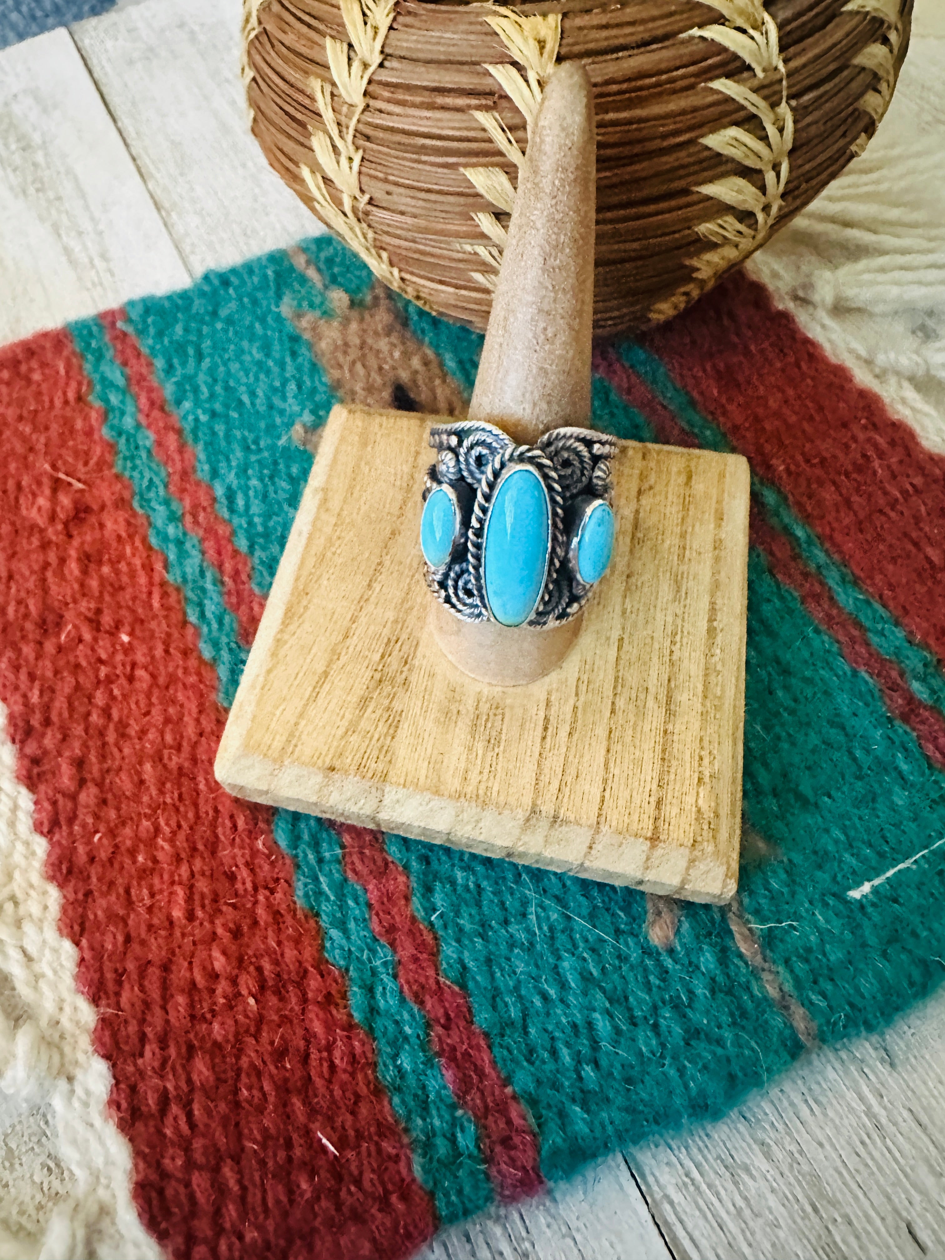 Navajo Sterling Silver and Turquoise Ring Size 9.75 by Hemerson Brown