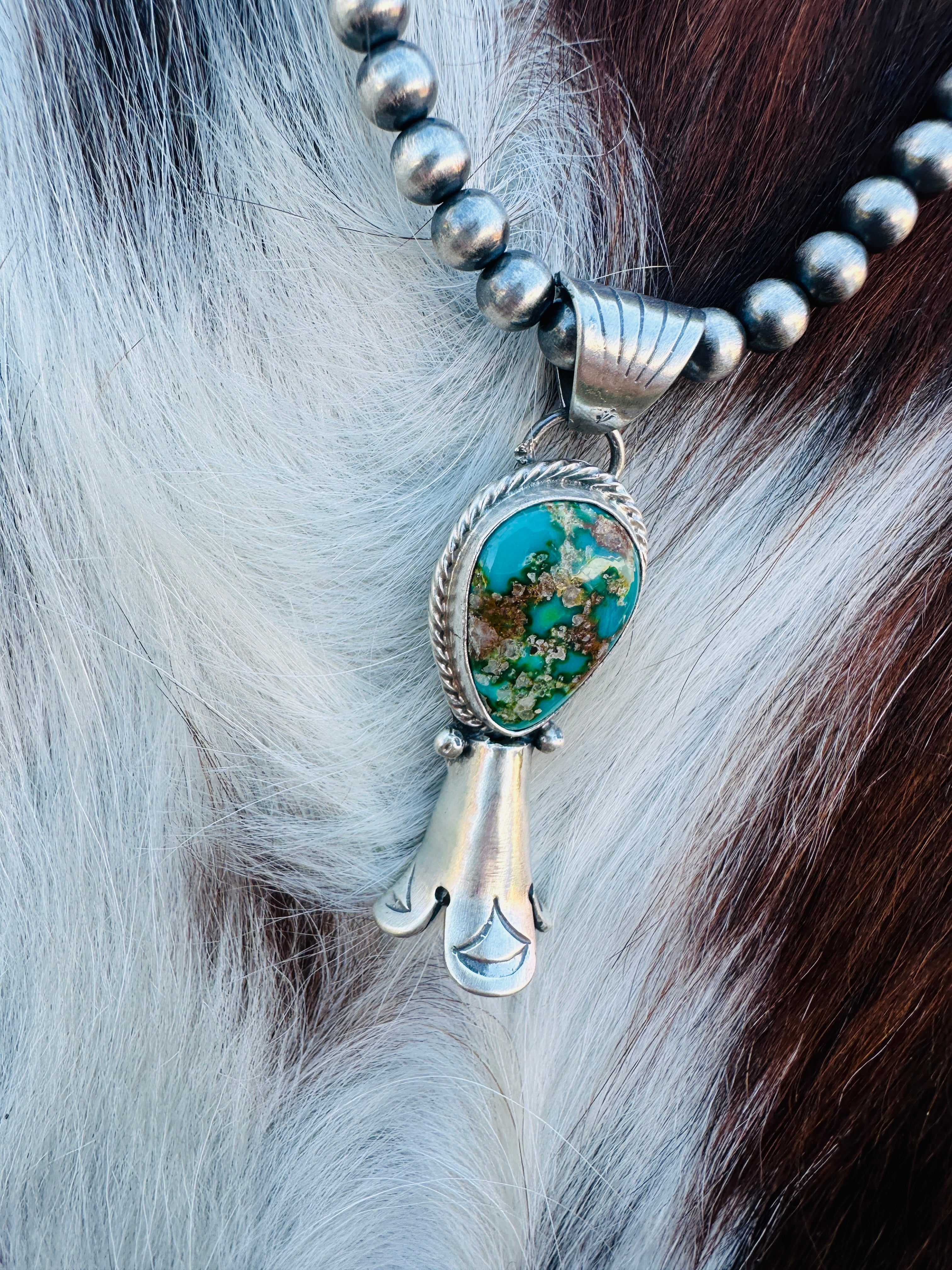 Handcrafted Turquoise & Sterling Silver Beaded Blossom Necklace