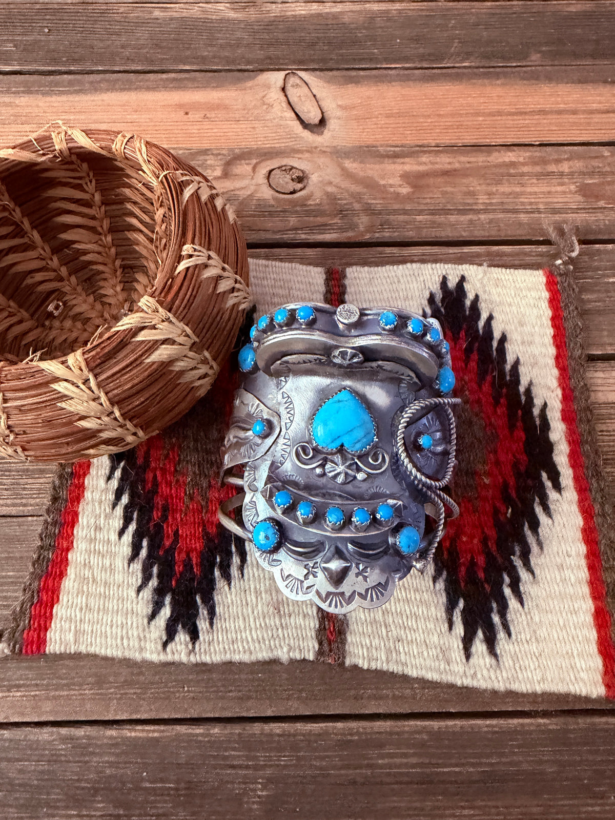 Handcrafted Turquoise & Sterling Silver Saddle Cuff Bracelet by Tim Yazzie
