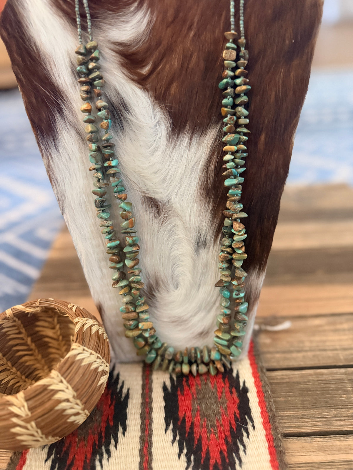 Old Pawn Handcrafted Turquoise Double Stranded Beaded 30” Necklace