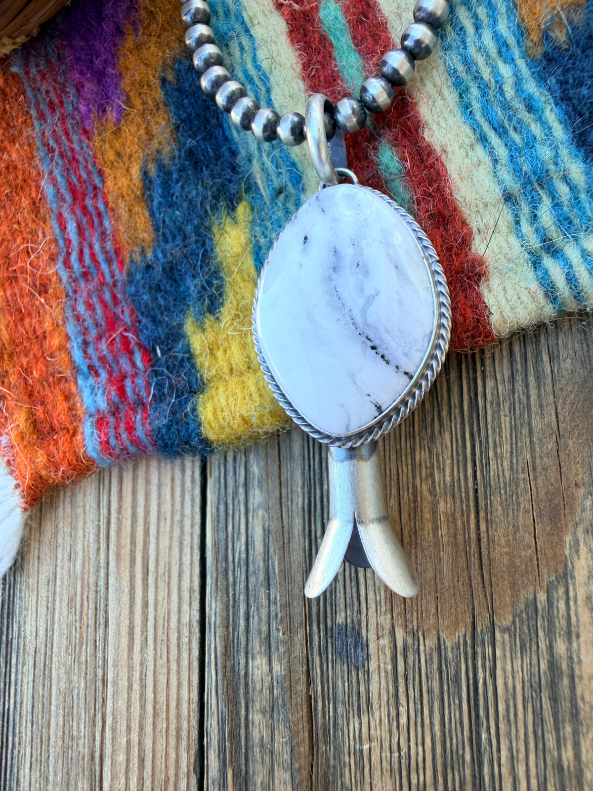 Handcrafted Sterling Silver & White Buffalo Blossom Pendant