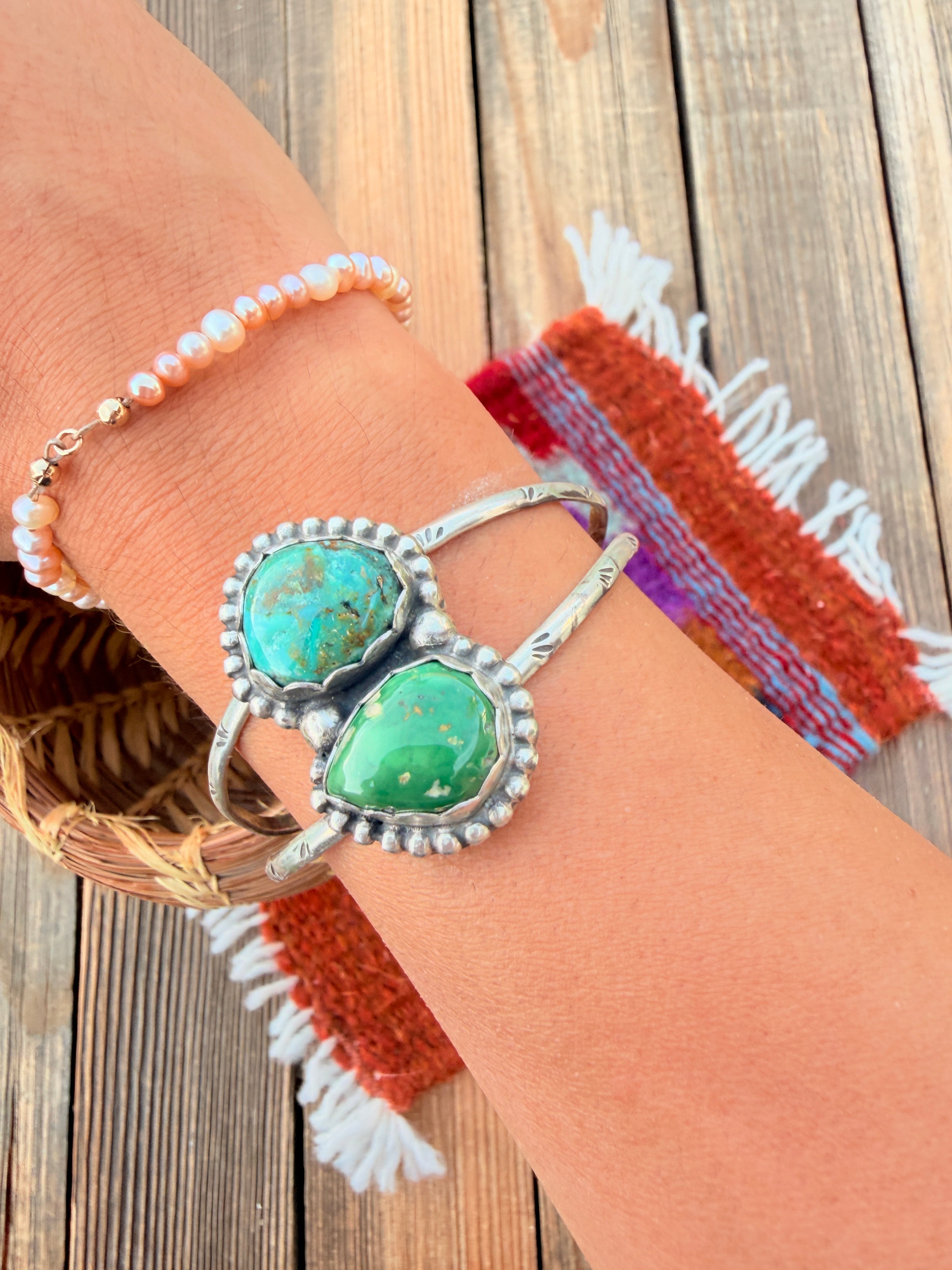 Handcrafted Sonoran Gold Turquoise & Sterling Silver Cuff Bracelet