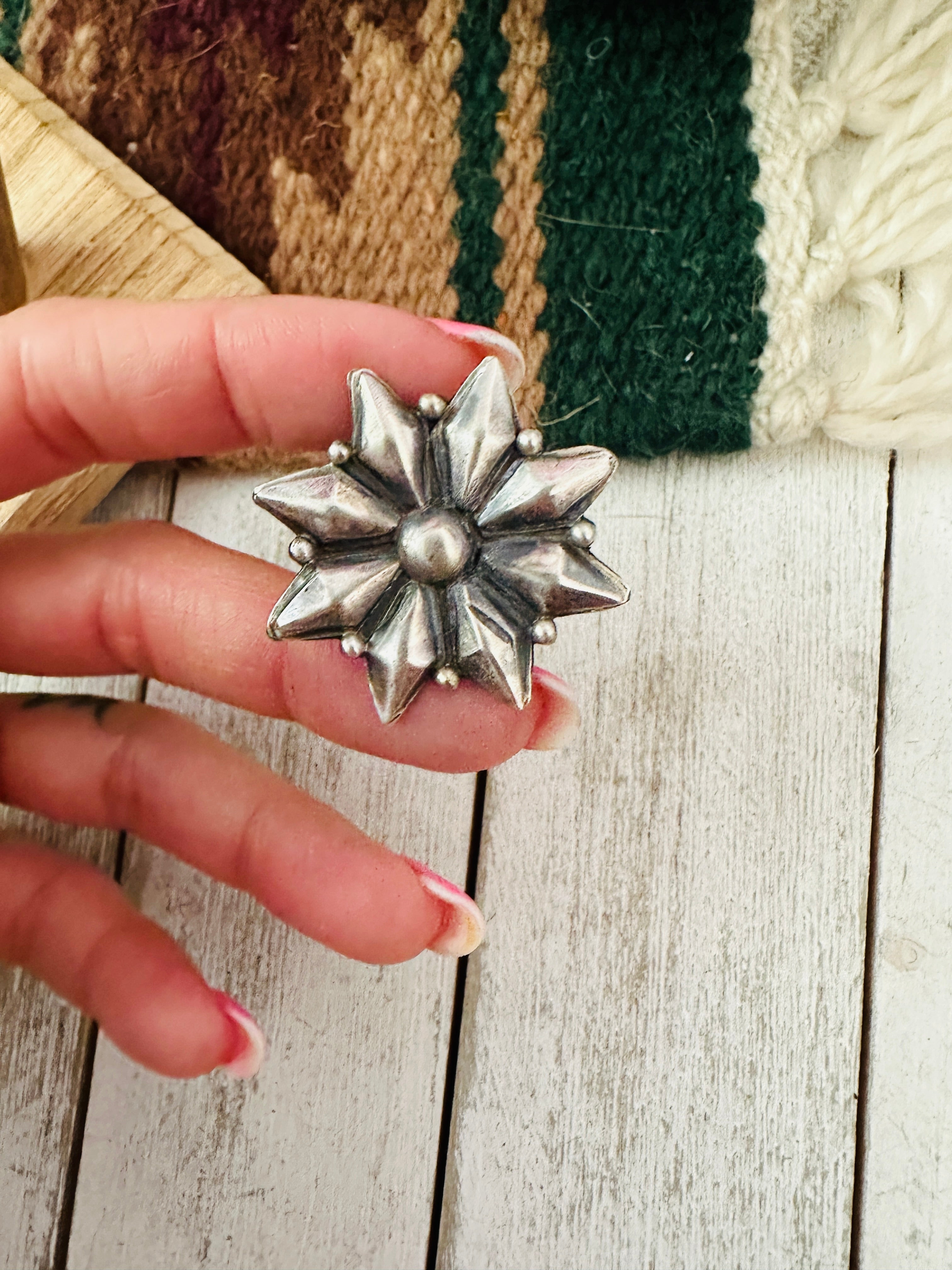 Navajo Sterling Silver Adjustable Concho Flower Ring