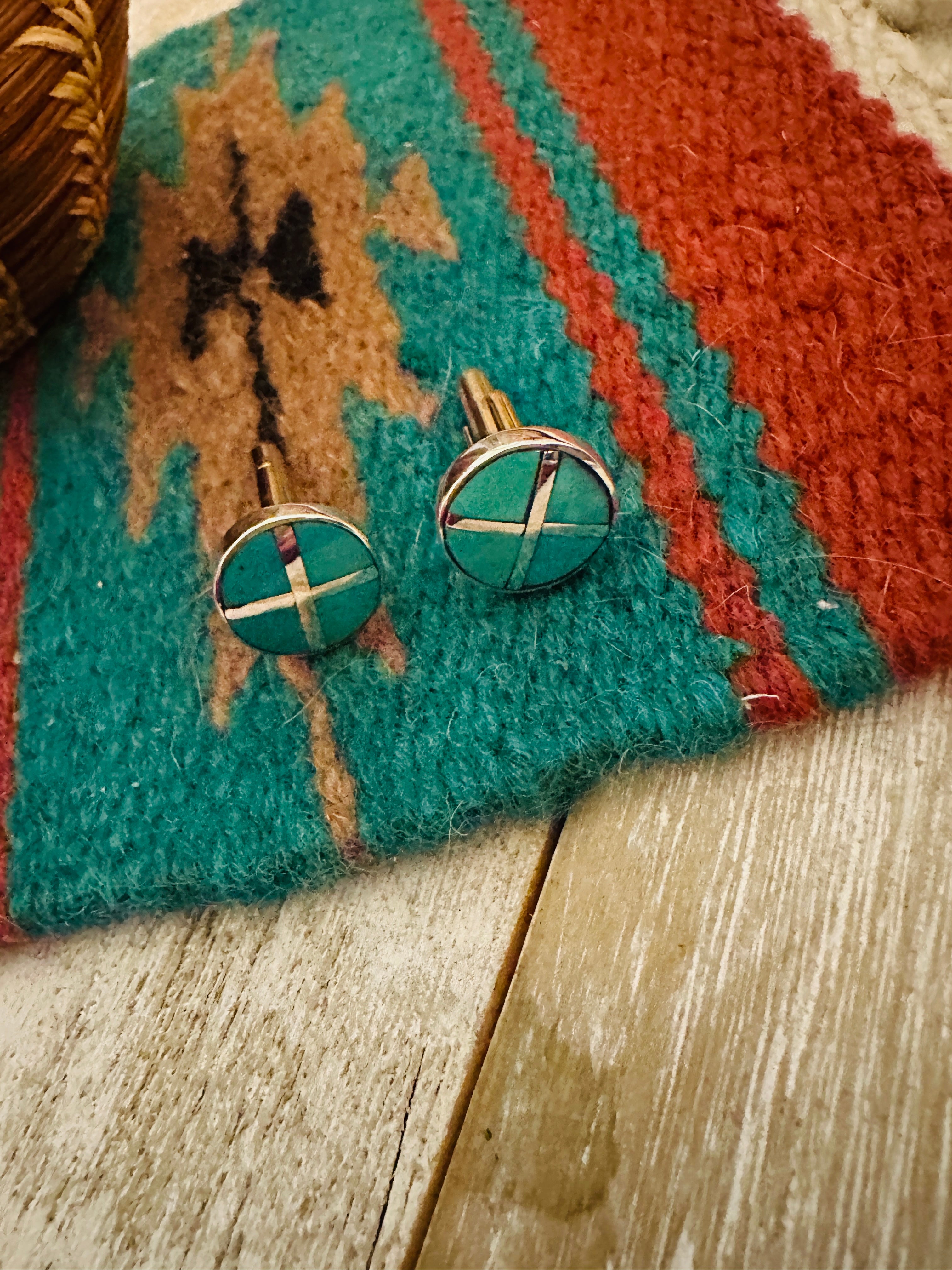 Navajo Sterling Silver & Turquoise Inlay Cuff Links