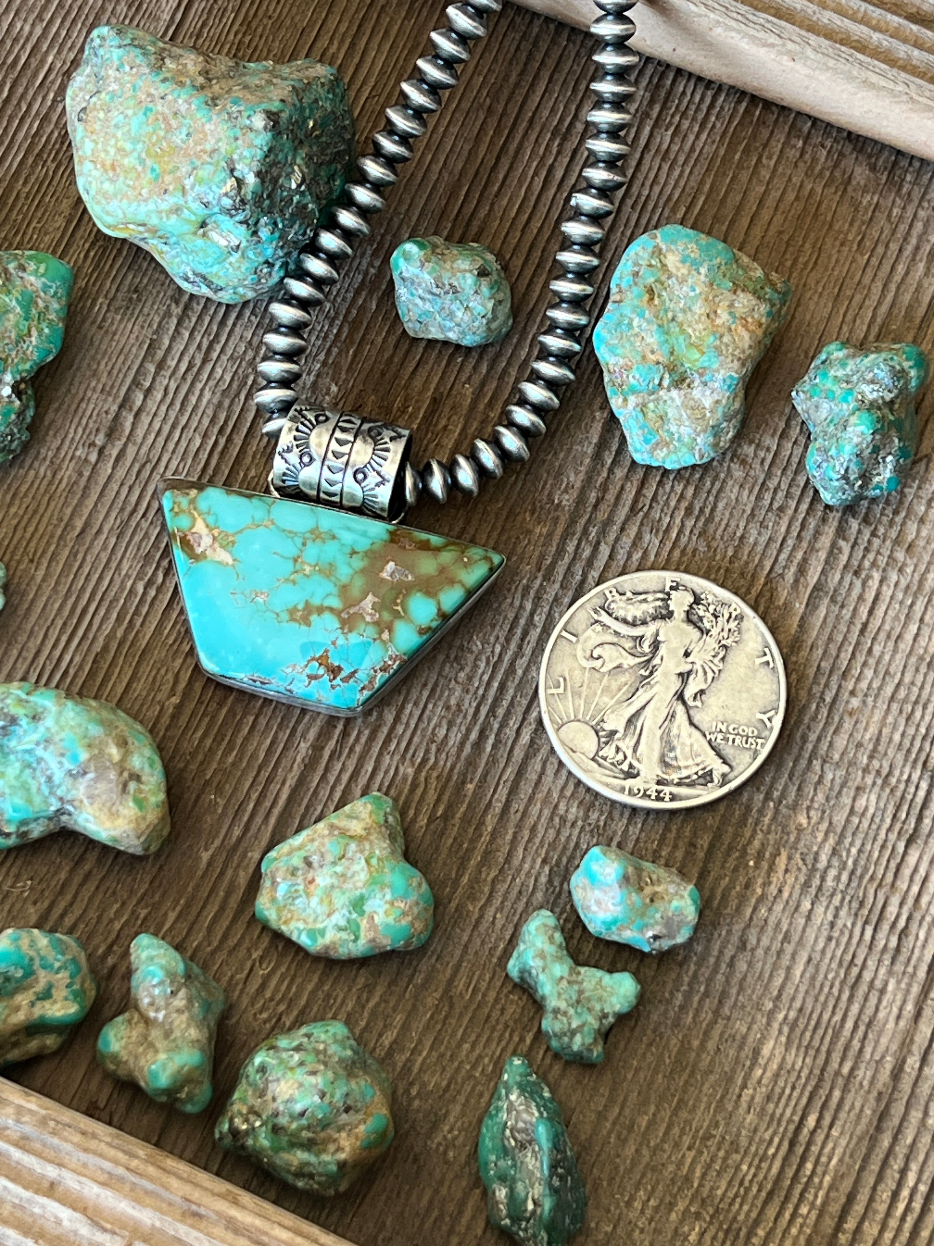 Handcrafted Sterling Silver and Royston Turquoise Solo Pendant by Angela Martin