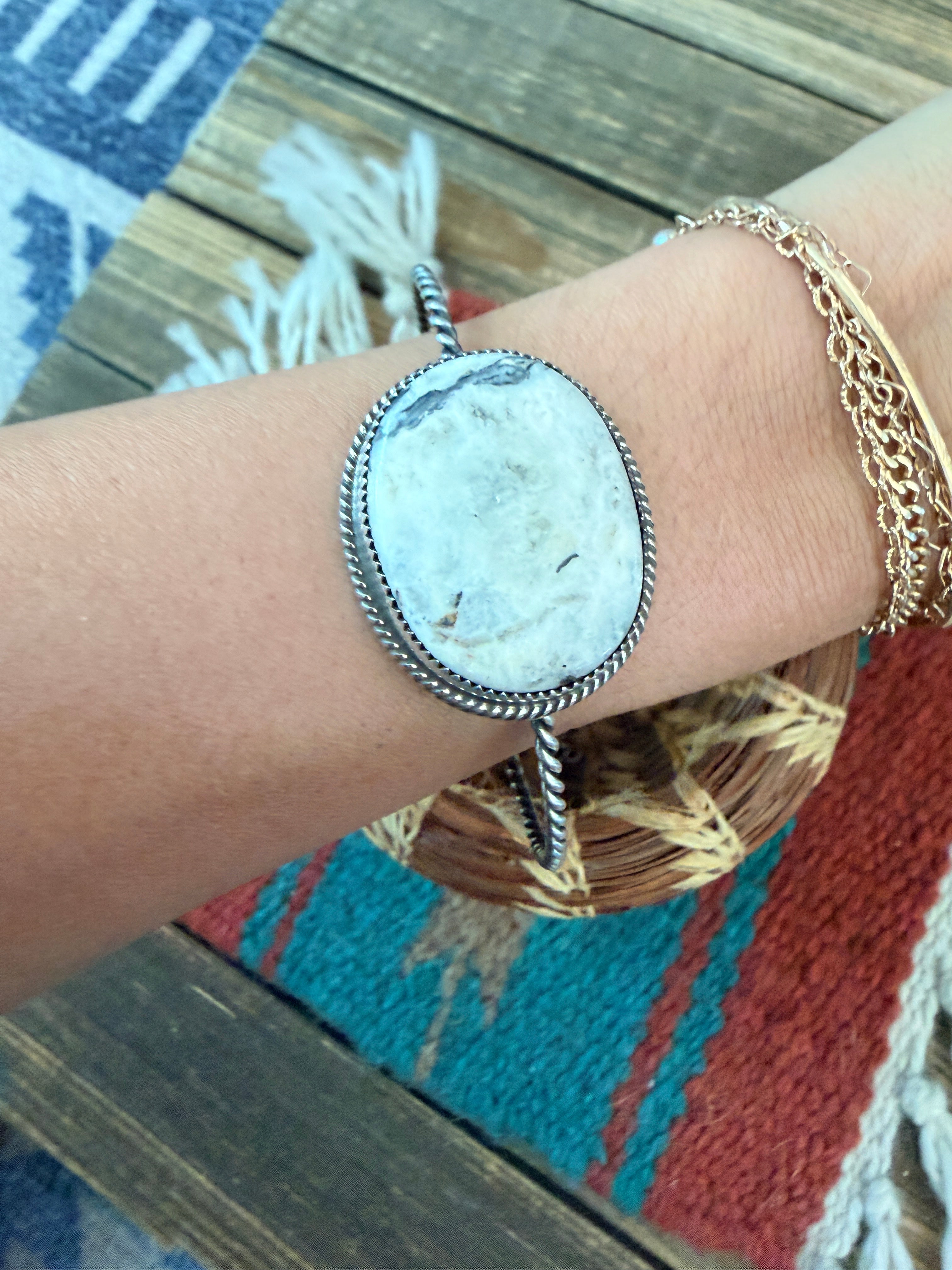 Handmade White Buffalo & Sterling Silver Bangle Bracelet