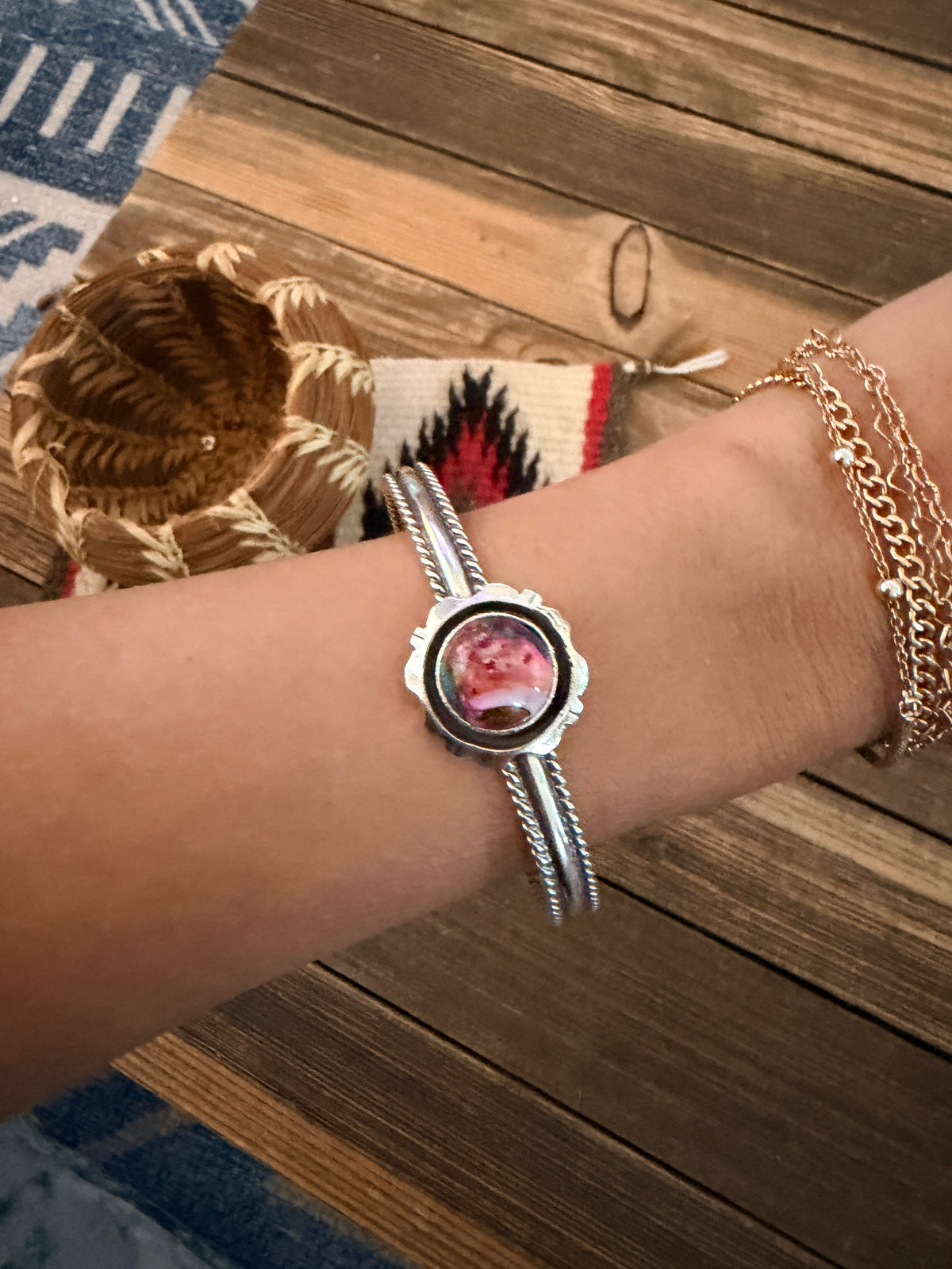 Handcrafted Pink Dream Mojave & Sterling Silver Cuff Bracelet