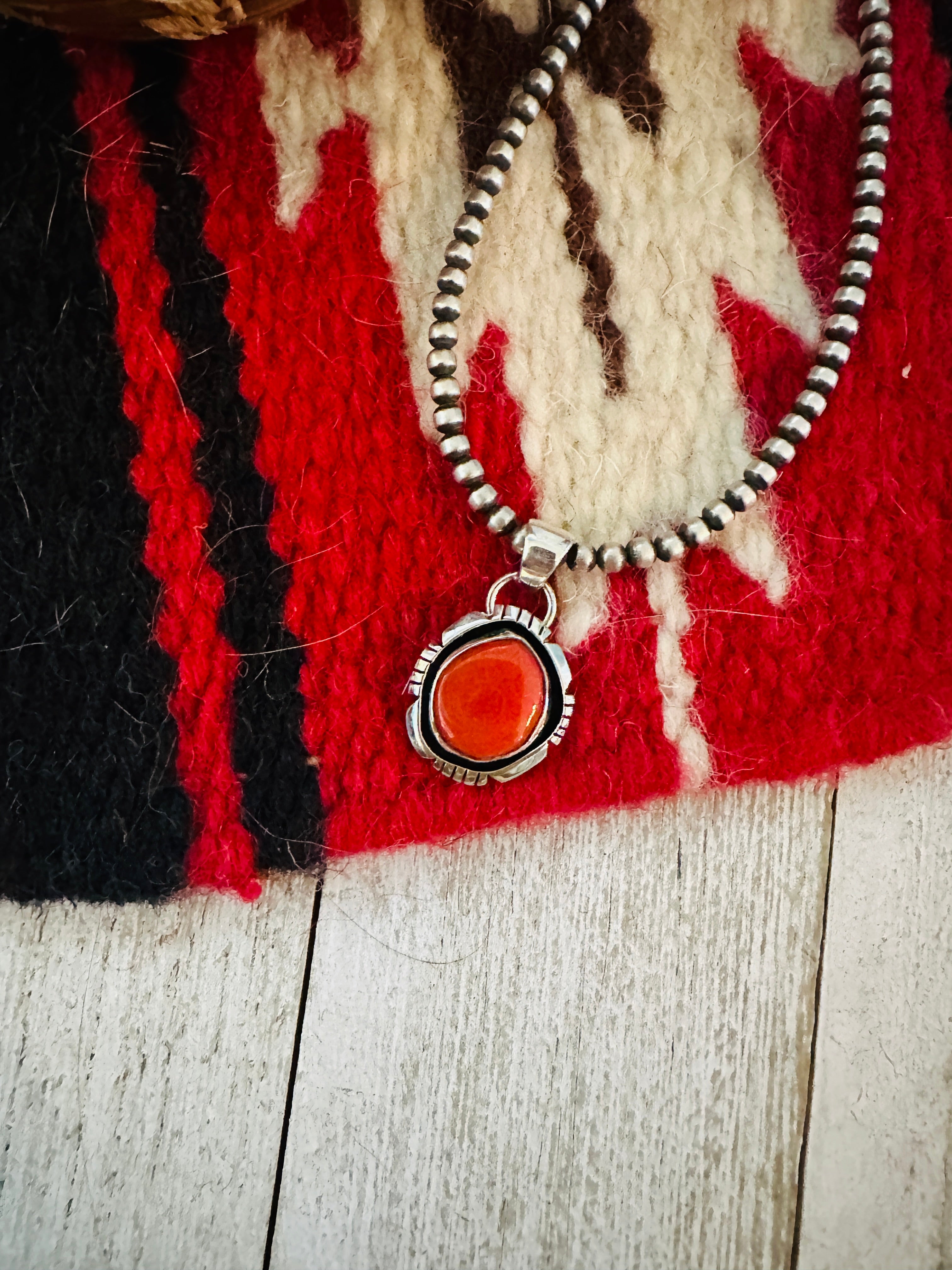 Navajo Sterling Silver & Coral Shadowbox Pendant