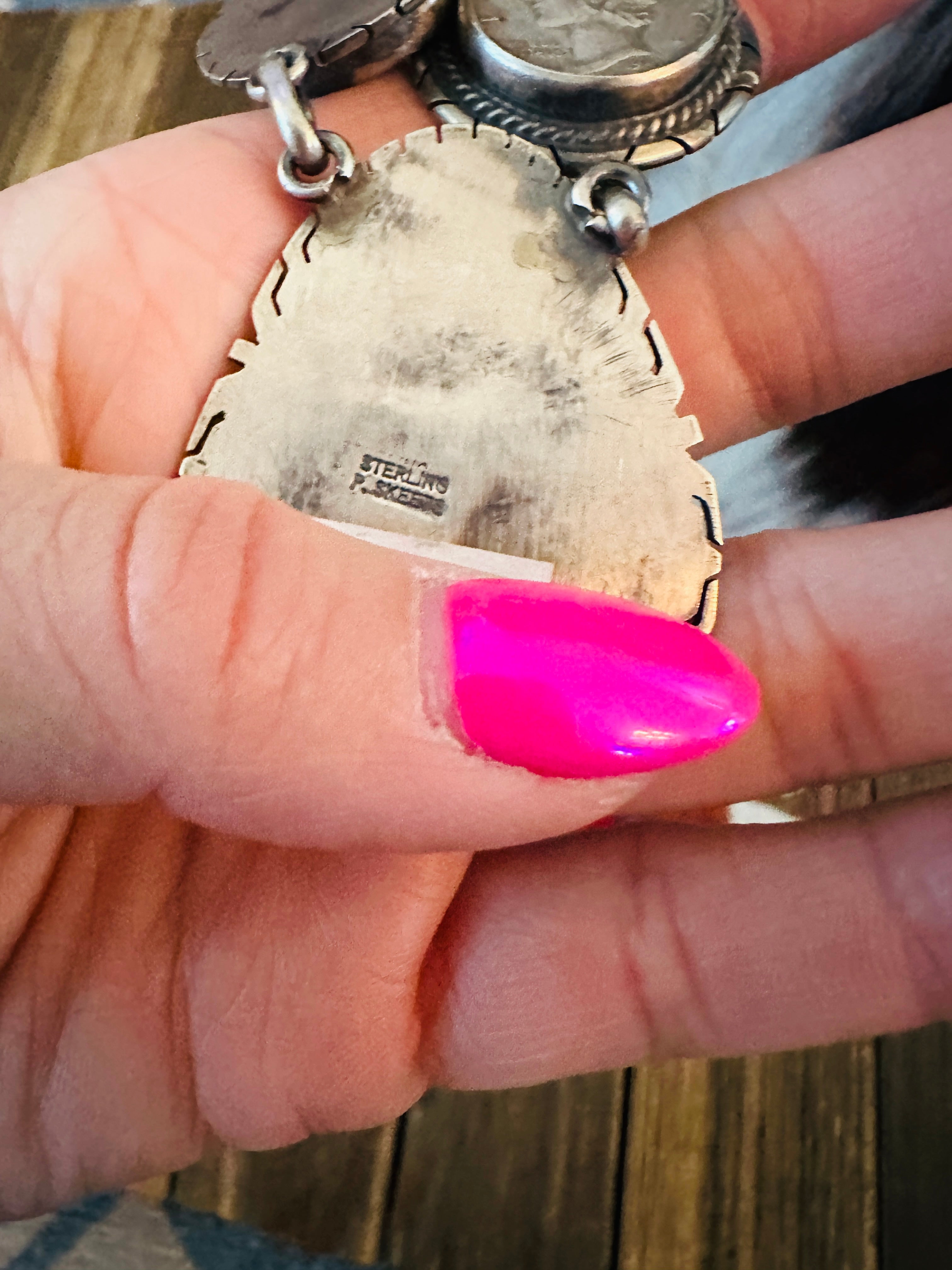 Handcrafted Turquoise & Sterling Silver Liberty Dime Beaded Necklace and Earrings Set