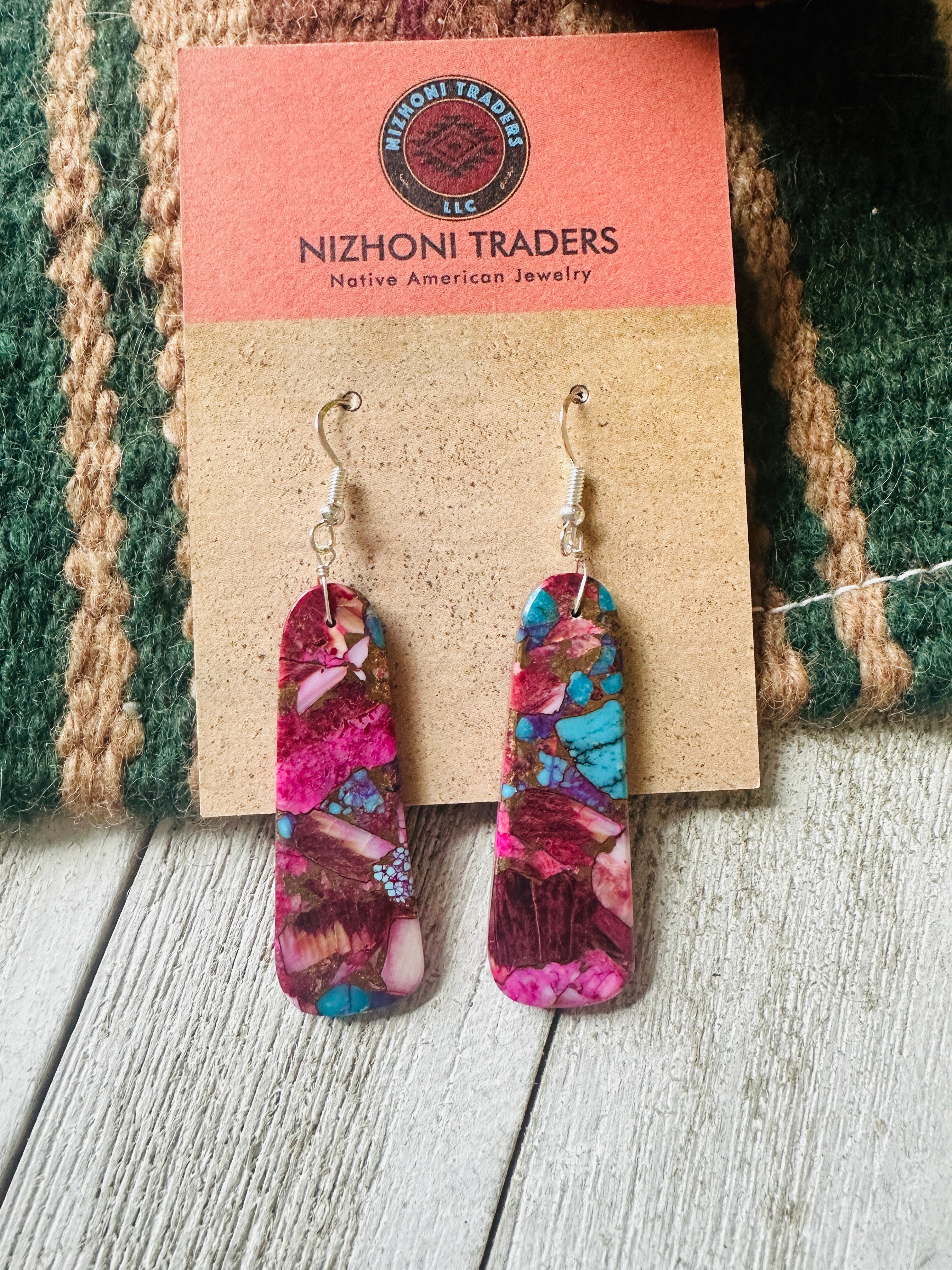 Navajo Sterling Silver & Pink Dream Mojave Slab Dangle Earrings